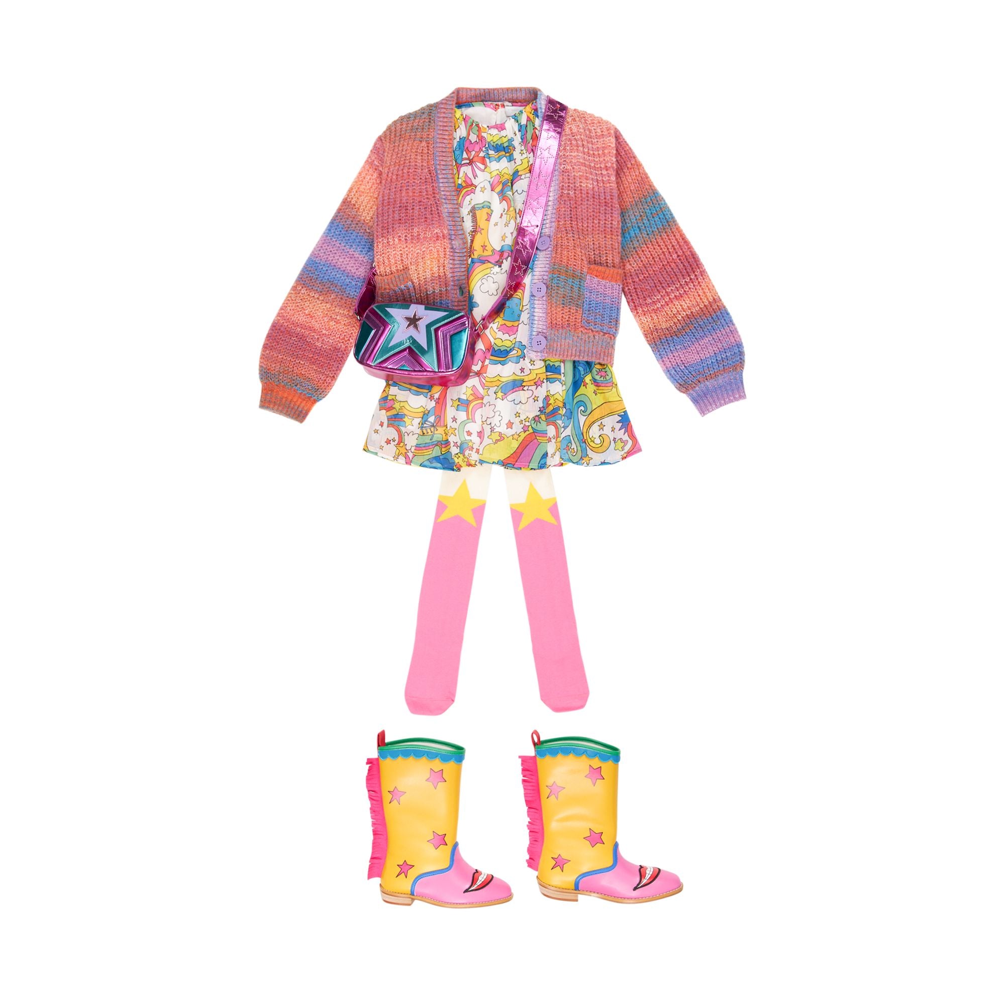 Girls Ivory&Pink Cotton Tights