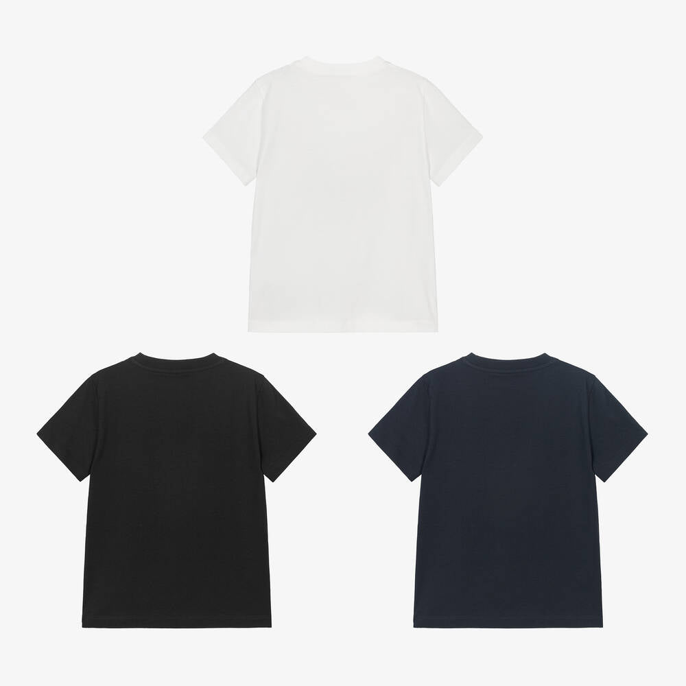 Boys Black, Blue & White Cotton T-Shirt Set (3 Pack)