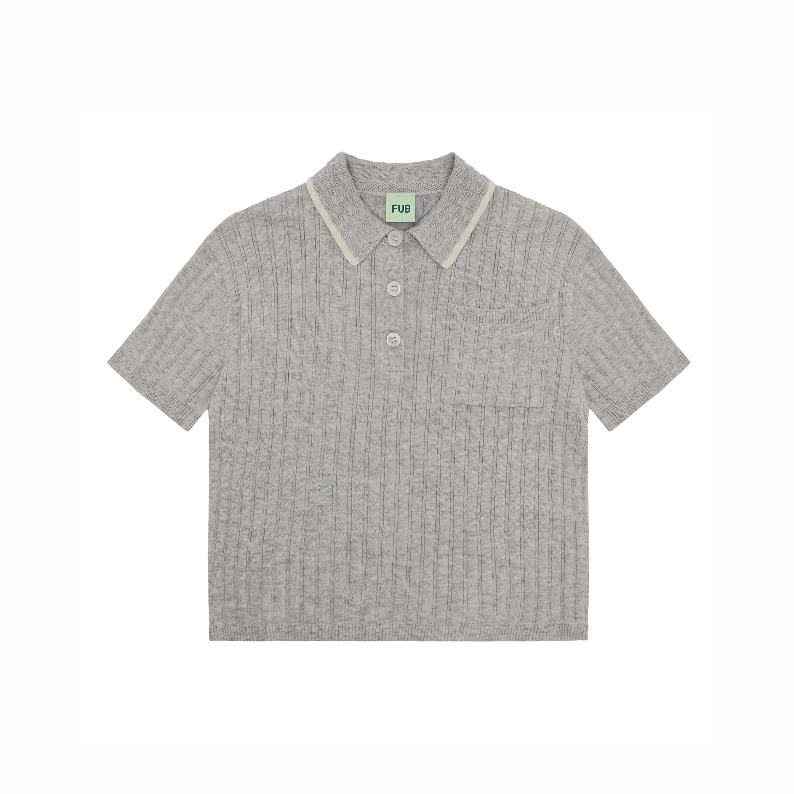 Boys & Girls Light Grey Cotton Knit Polo Shirt