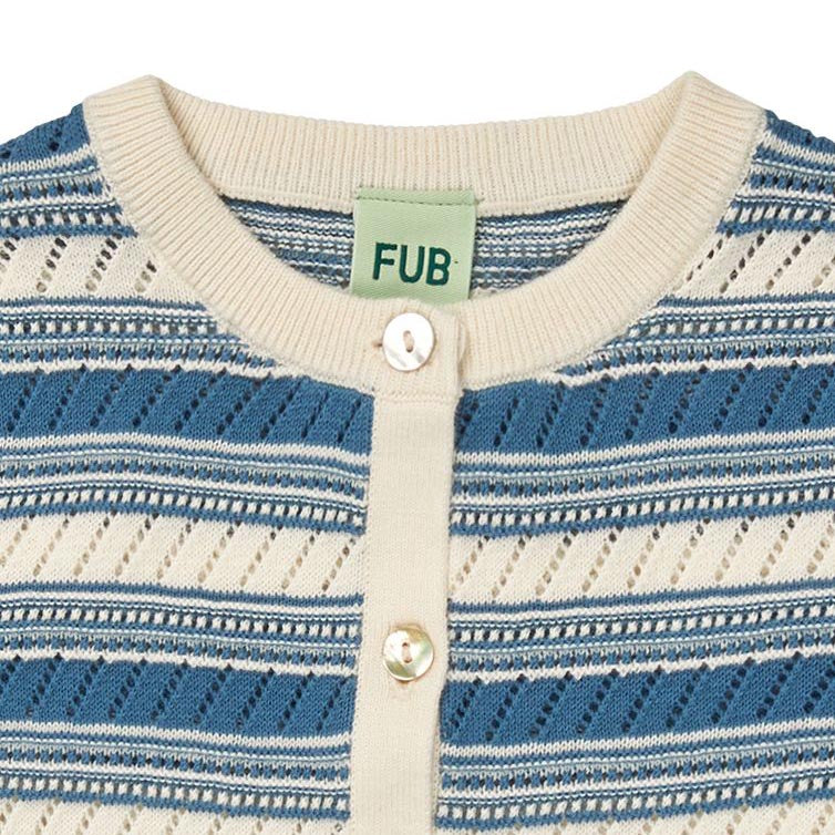 Girls Blue Stripes Cotton Knit Cardigan