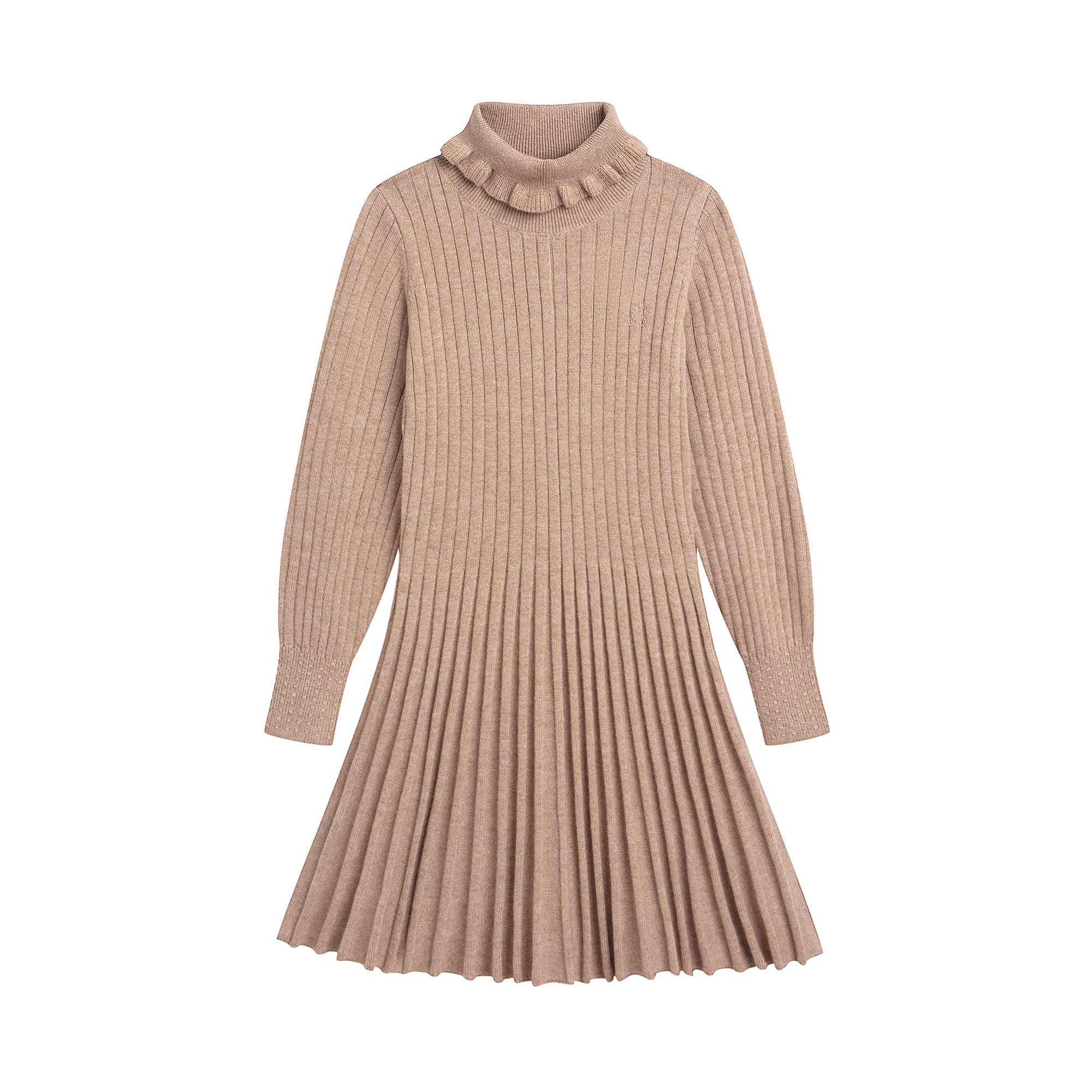 Girls Beige Knit Wool Dress