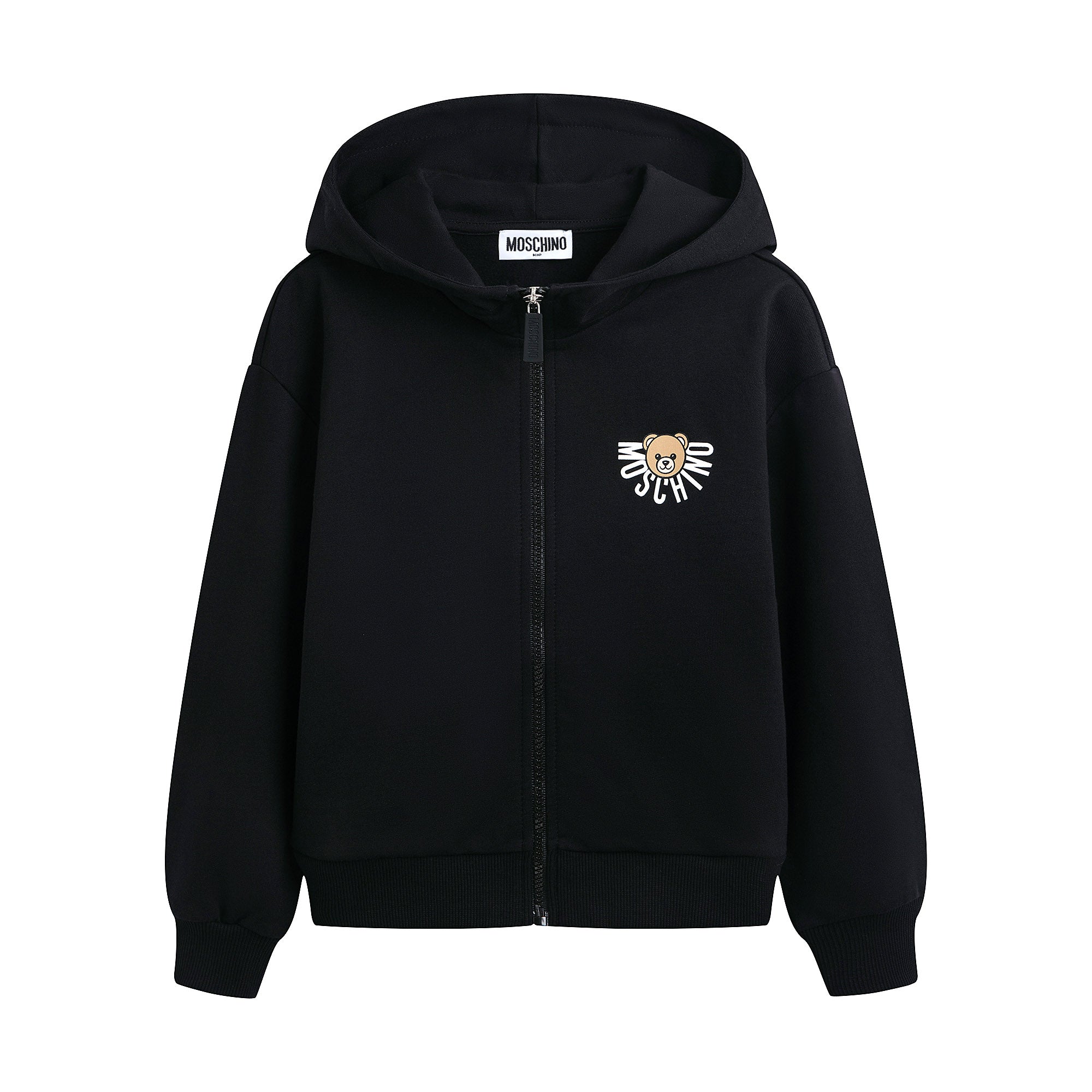 Boys & Girls Black Cotton Zip-Up Top
