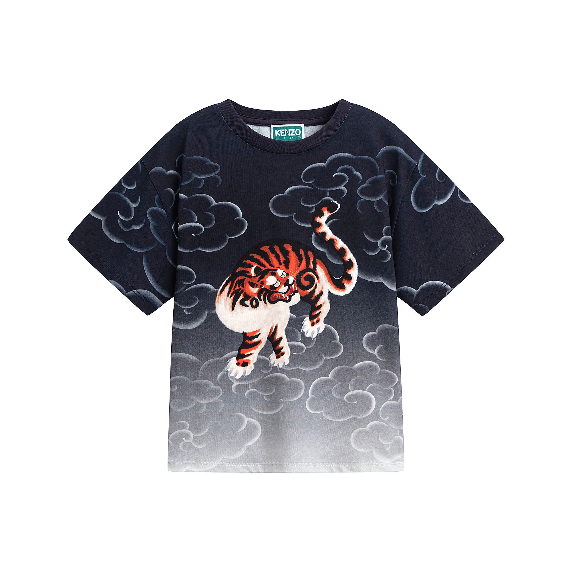 Boys & Girls Dark Blue Tiger Printed Cotton T-Shirt
