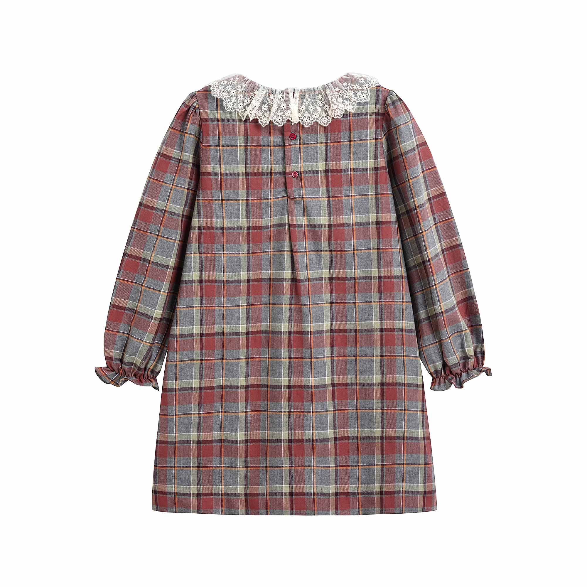 Girls Wine Red Check Cotton Dress