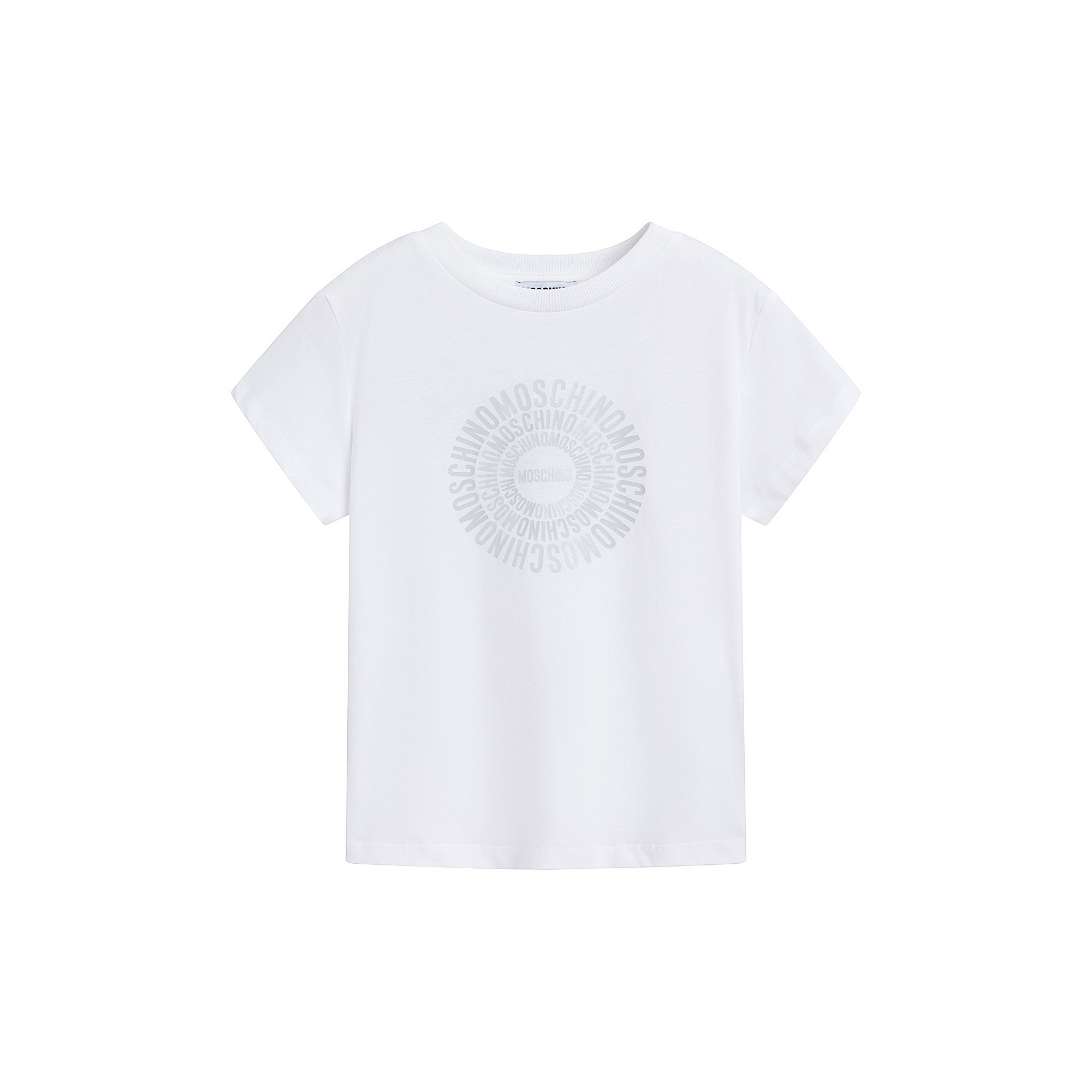 Boys & Girls White Circular Logo Cotton T-Shirt