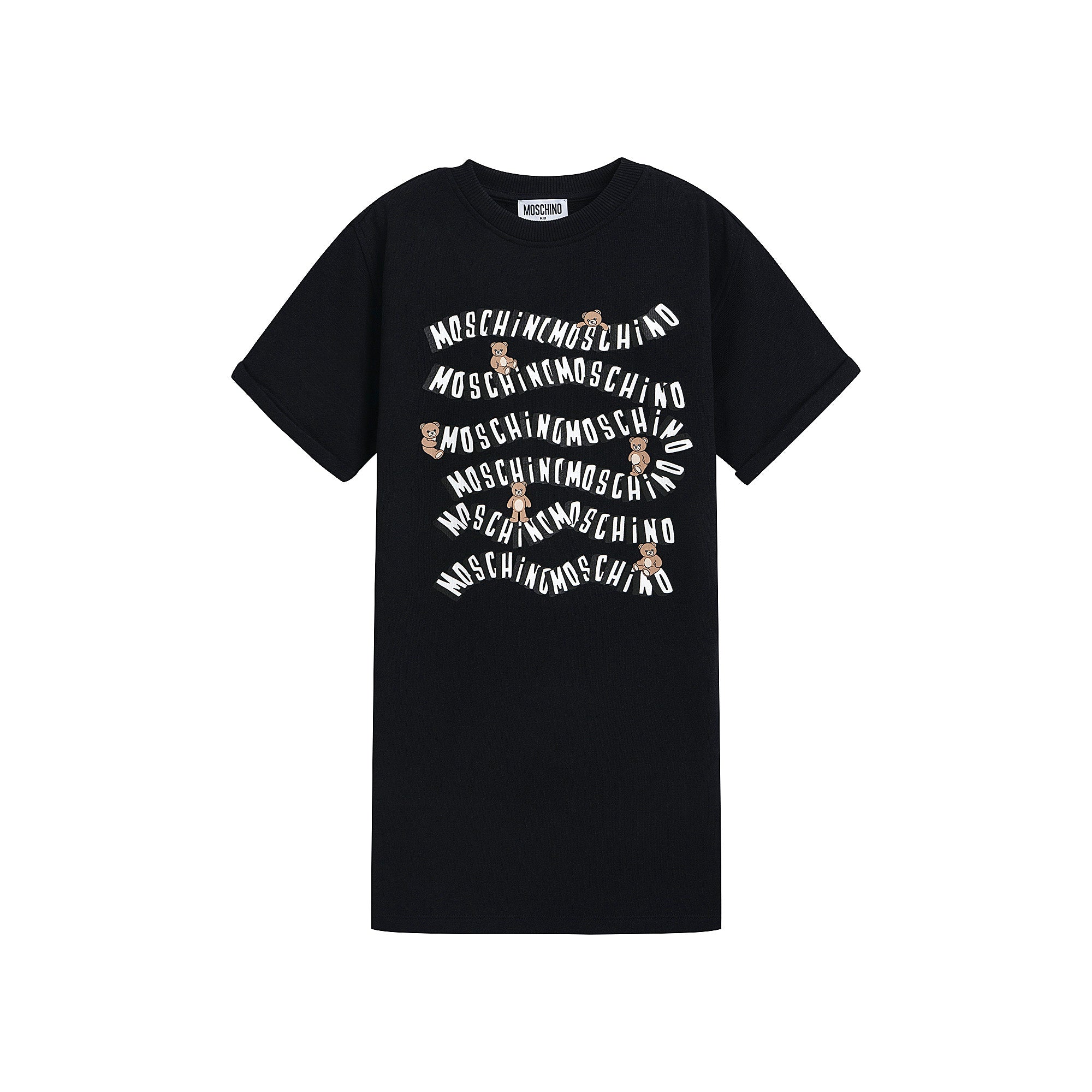 Girls Black Printed Logo Cotton Dress