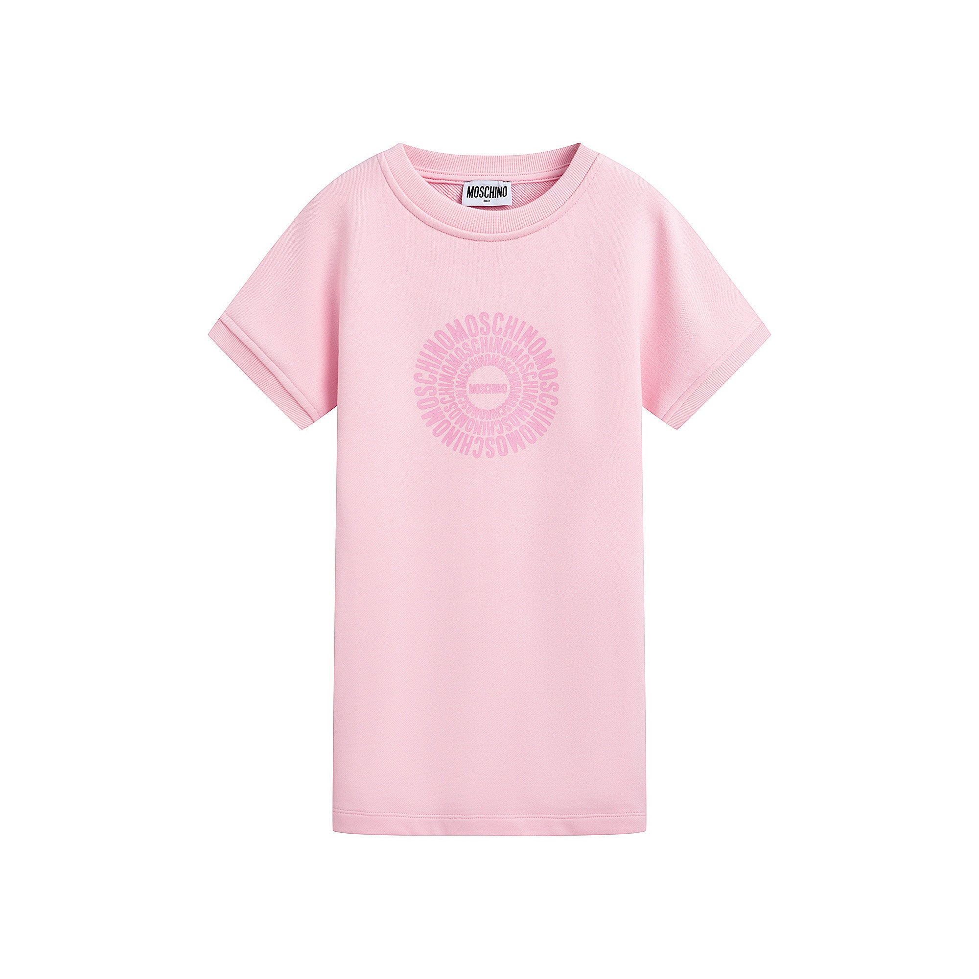 Girls Pink Circular Logo Cotton Dress