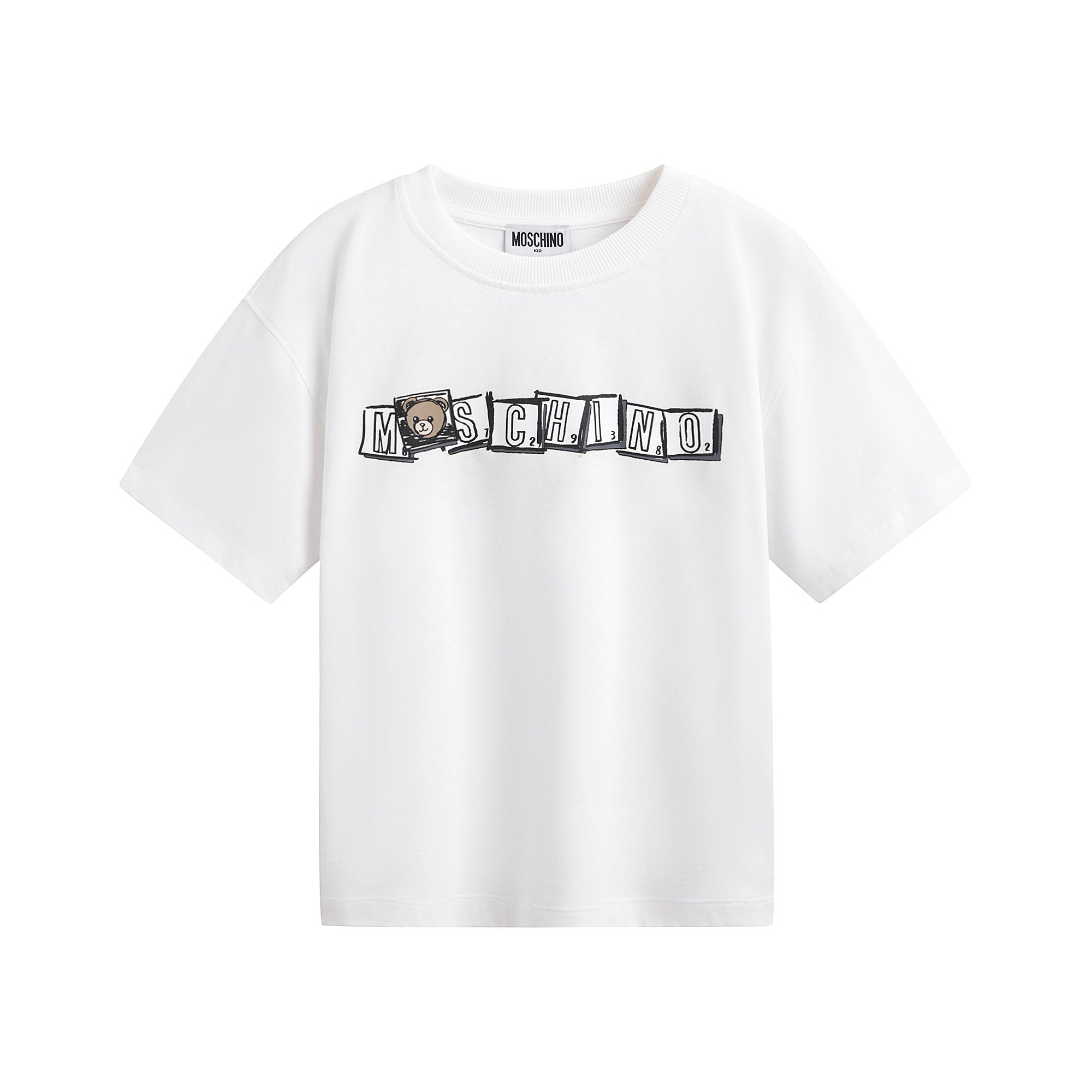 Boys & Girls White Printed Cotton T-Shirt