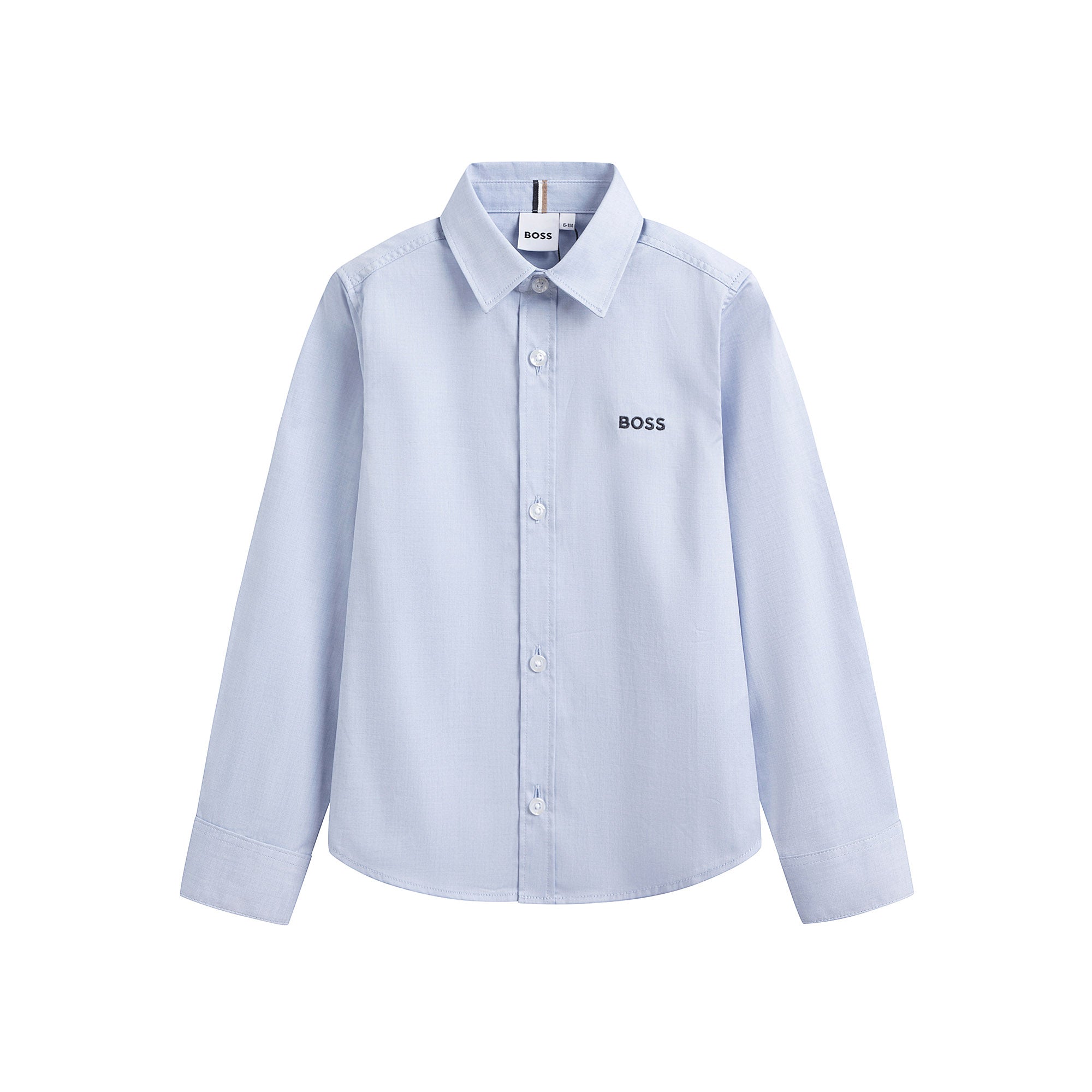 Boys Light Blue Embroidered Logo Cotton Shirt