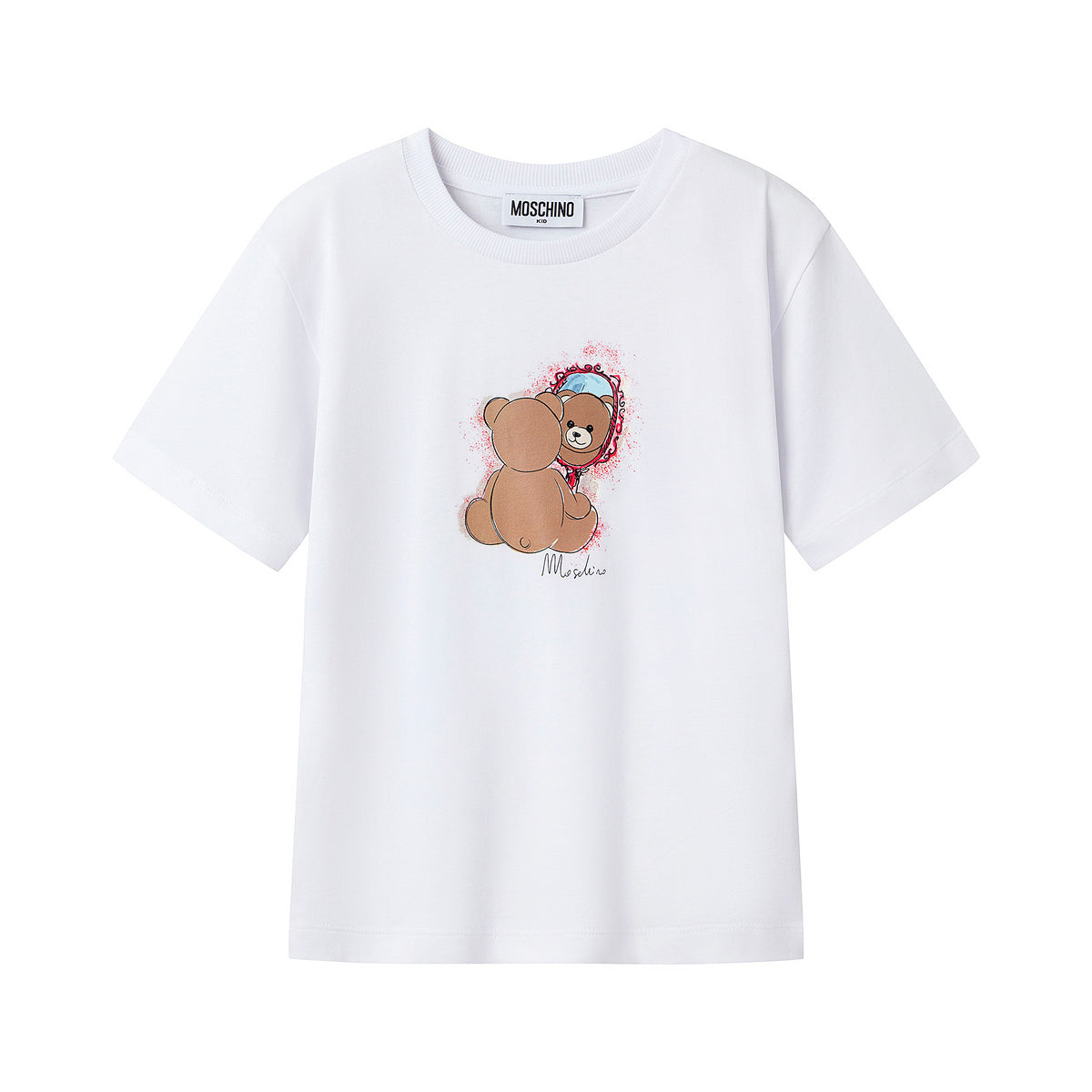 Girls White Printed Cotton T-Shirt