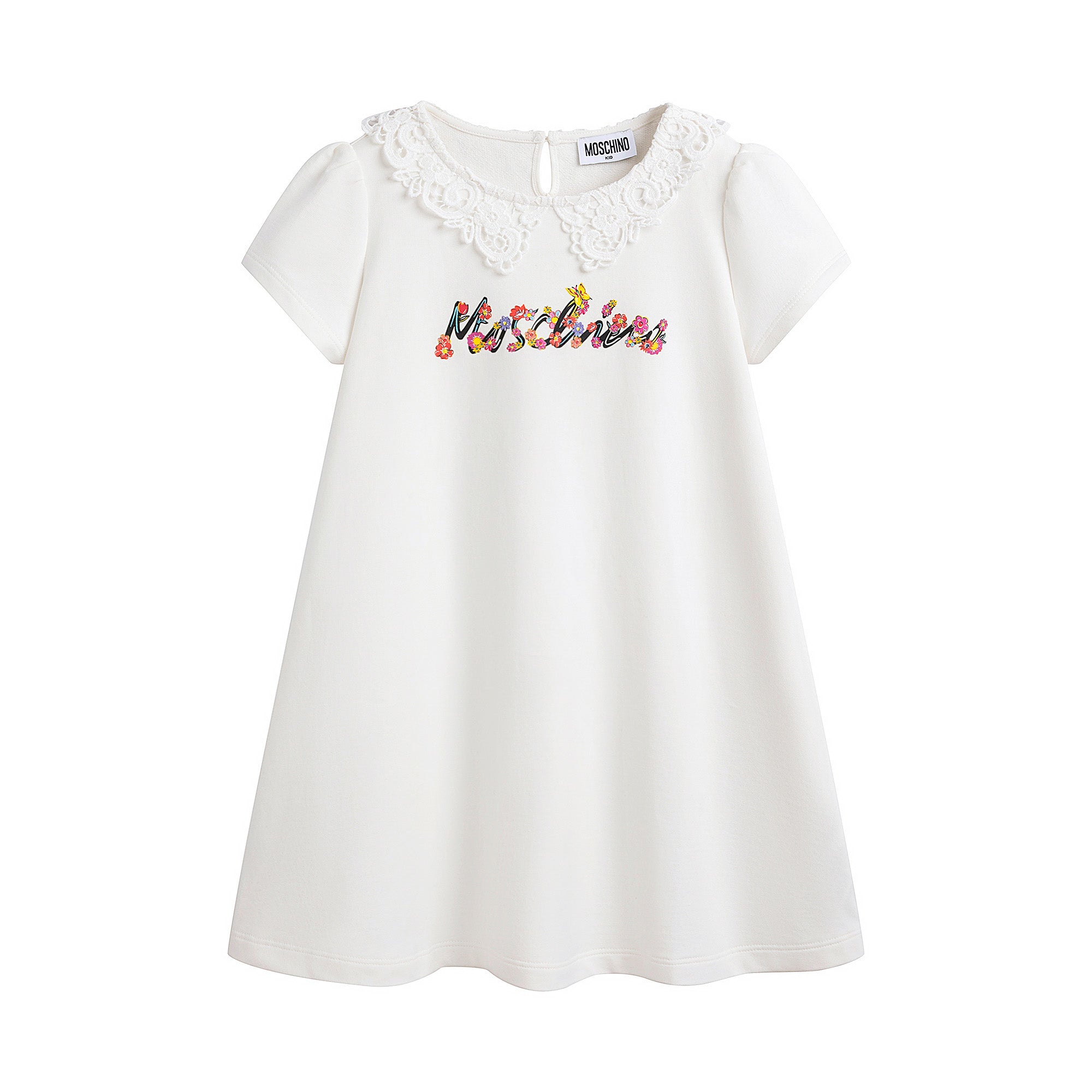 Girls White Printed Cotton Dress