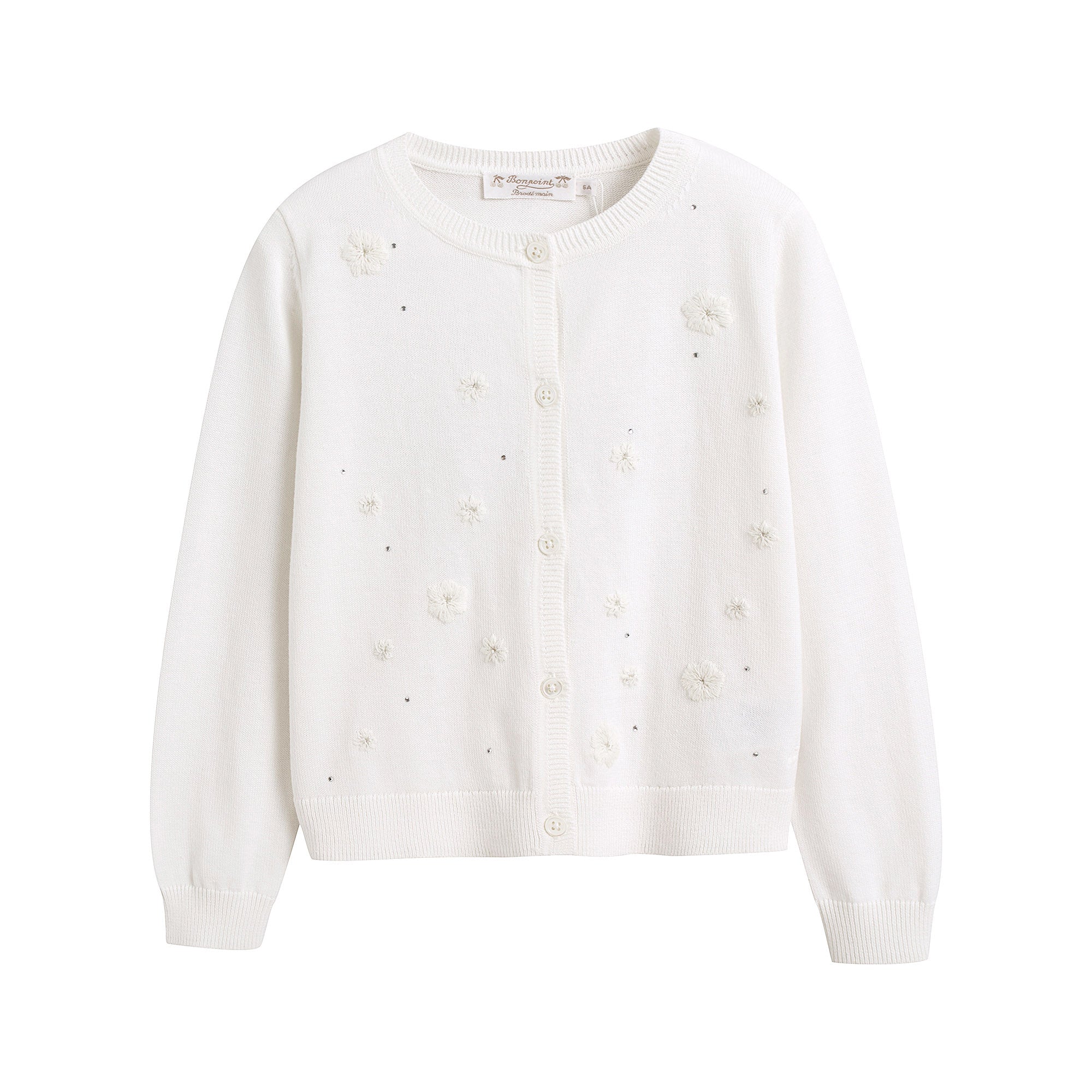 Girls White Embroidered Cotton Cardigan