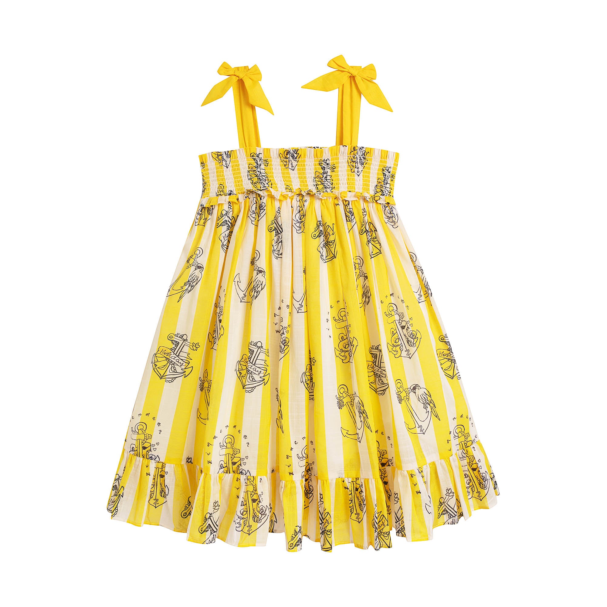 Girls Yellow Stripes Cotton Dress