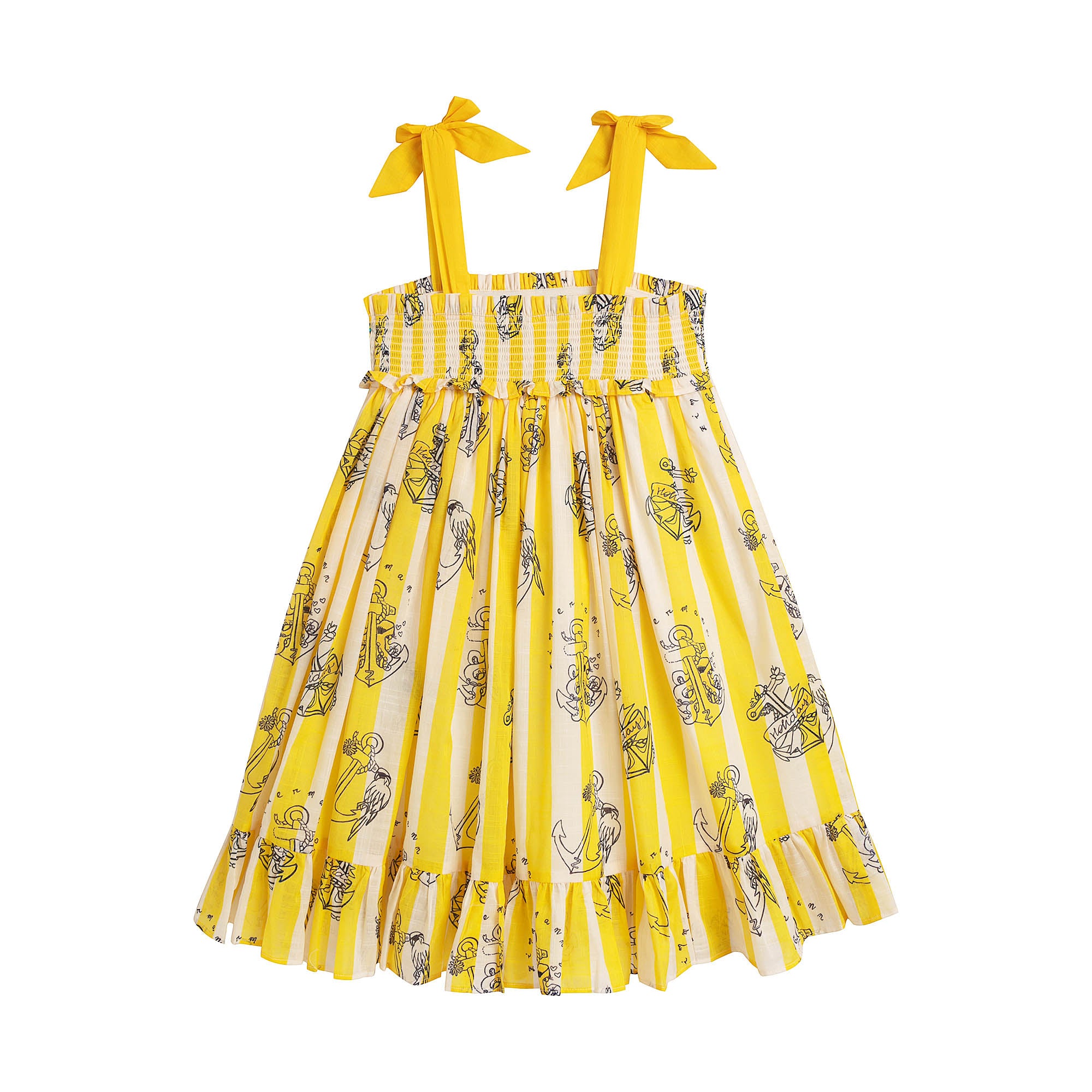 Girls Yellow Stripes Cotton Dress