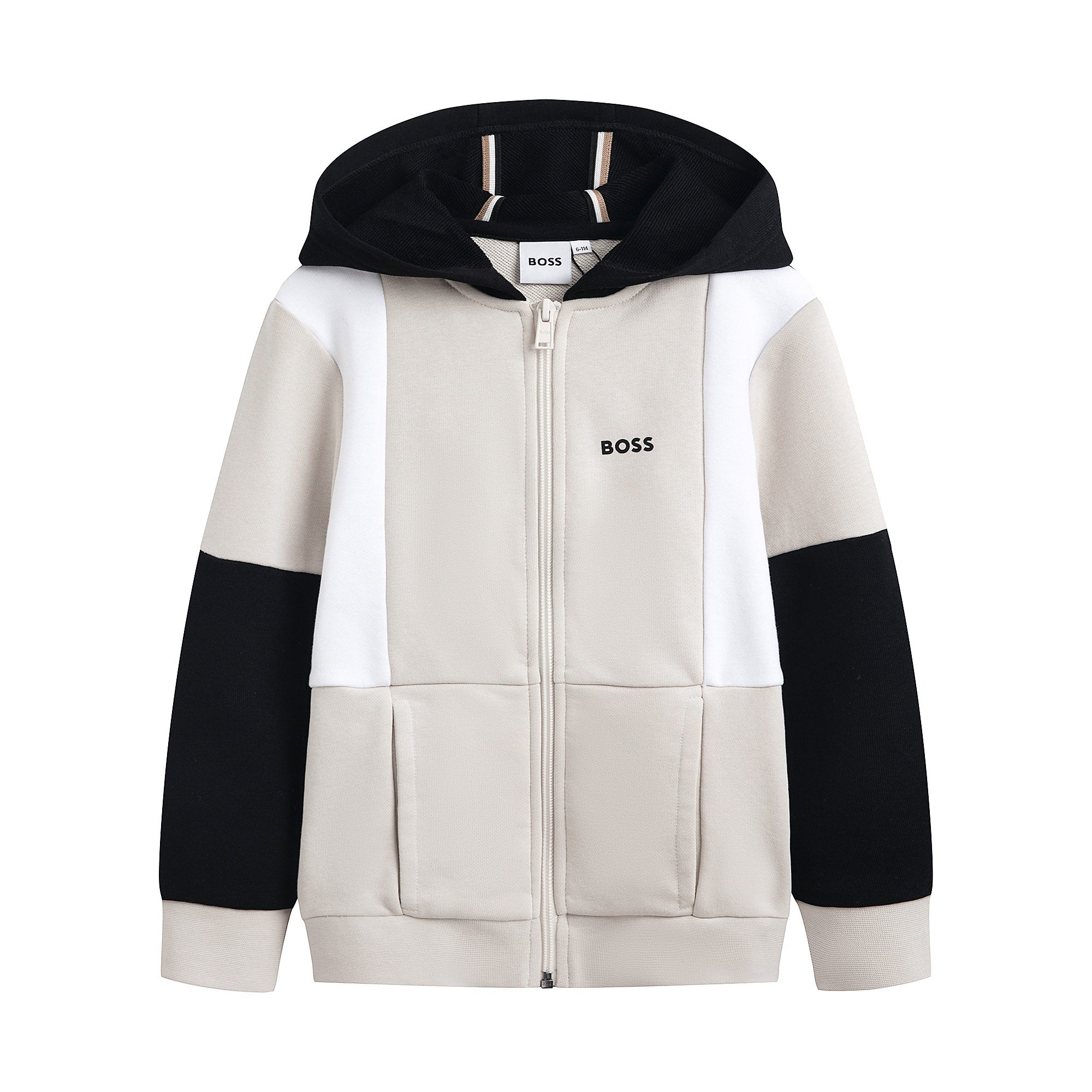 Boys Beige Cotton Zip-Up Top