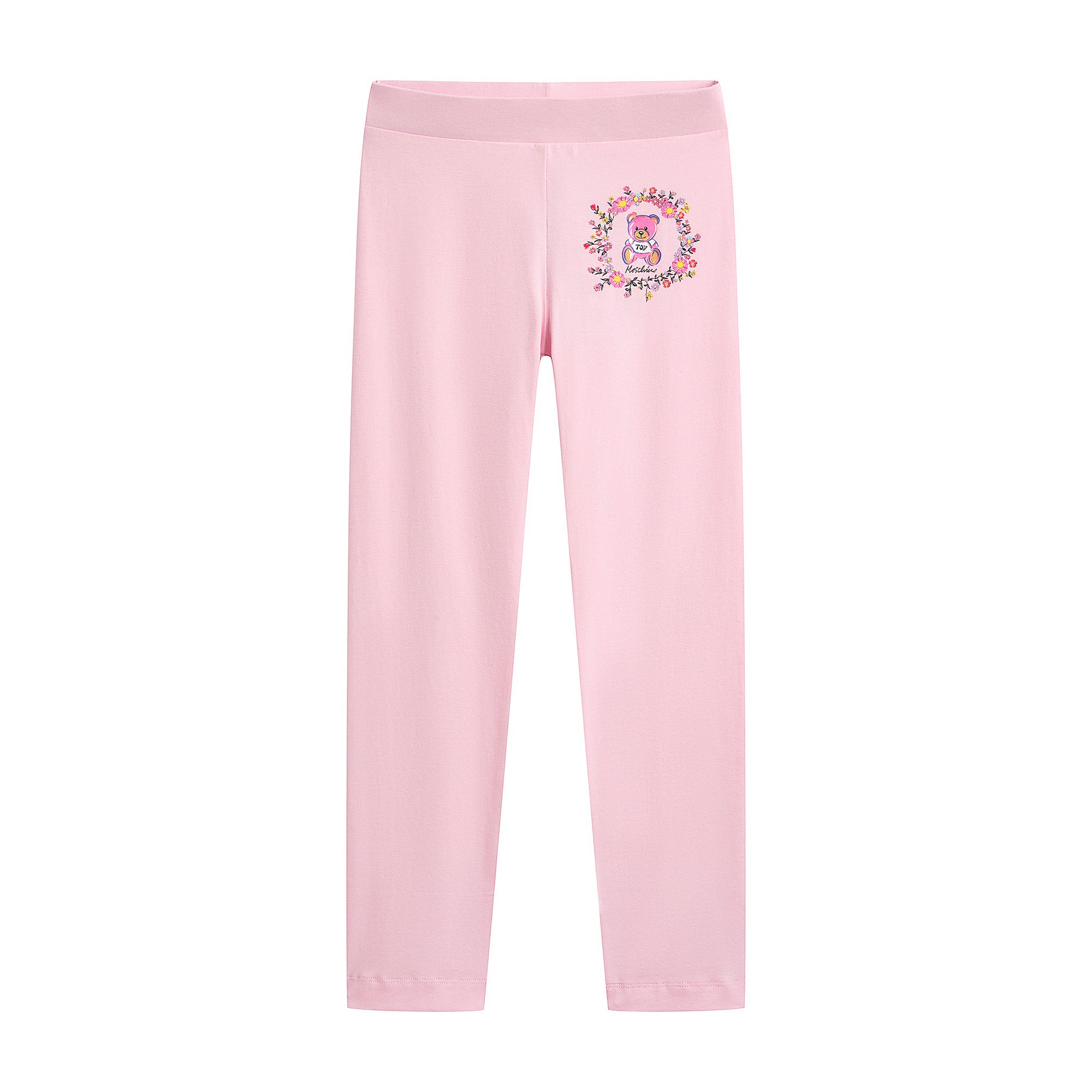 Girls Pink Printed Cotton Leggings