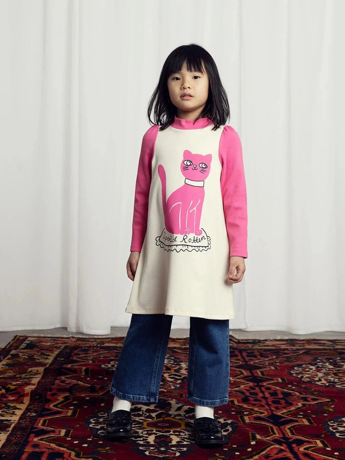 Mini Rodini Girls Cat Dress in White