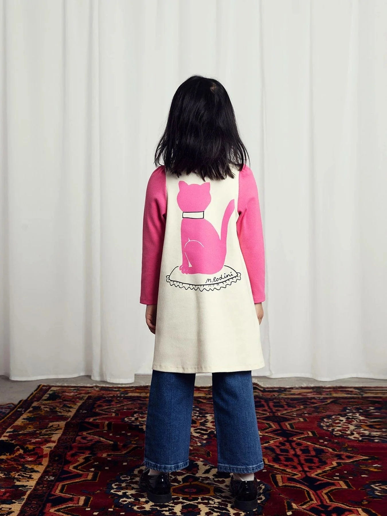Mini Rodini Girls Cat Dress in White
