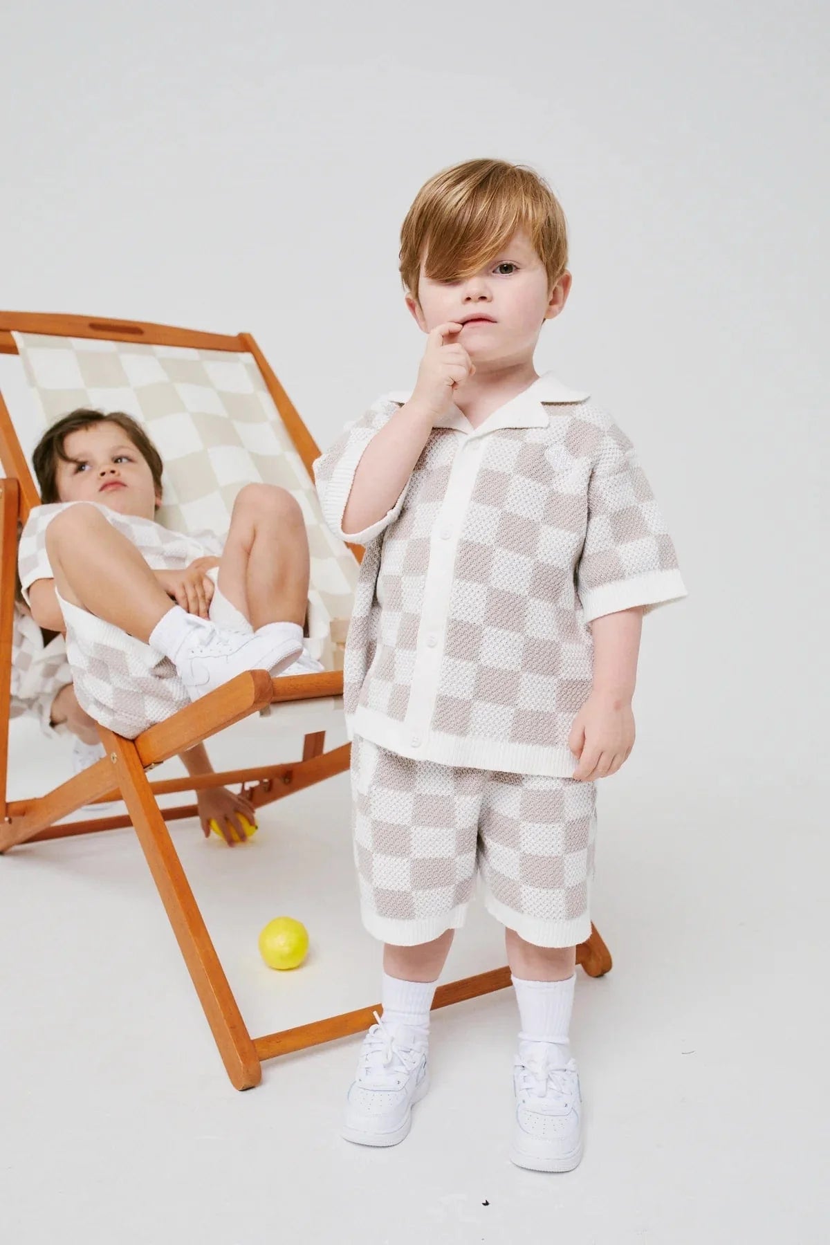 The Couture Club Kids Knitted Checkerboard Shirt in Ivory
