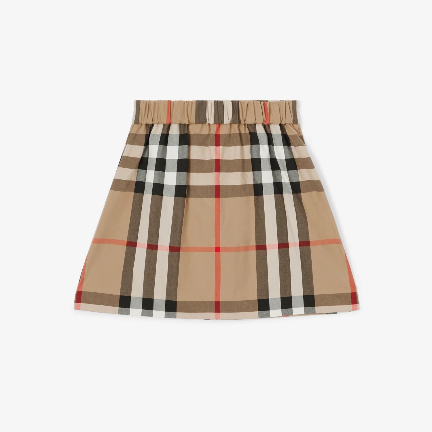 Girls Beige Check Cotton Skirt