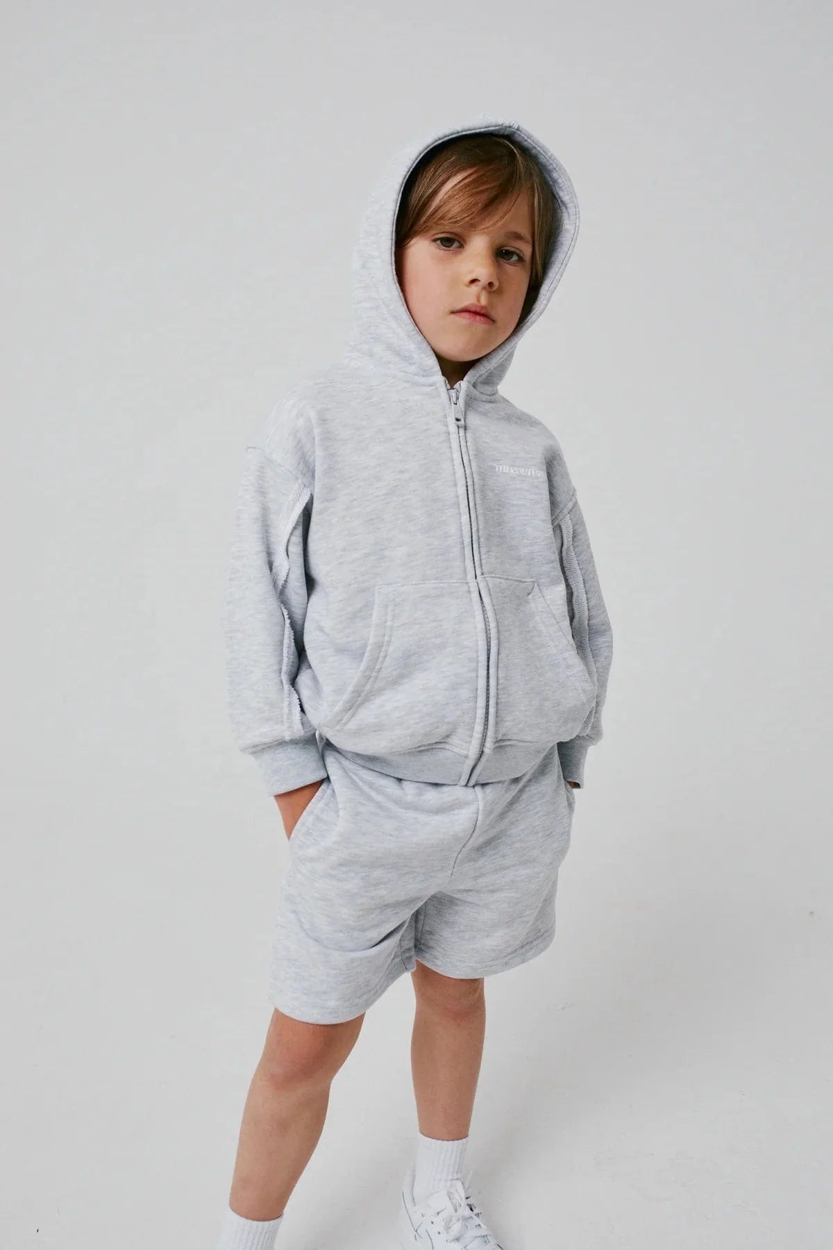 The Couture Club Kids Raw Seam Members Only Zip Up in Grey