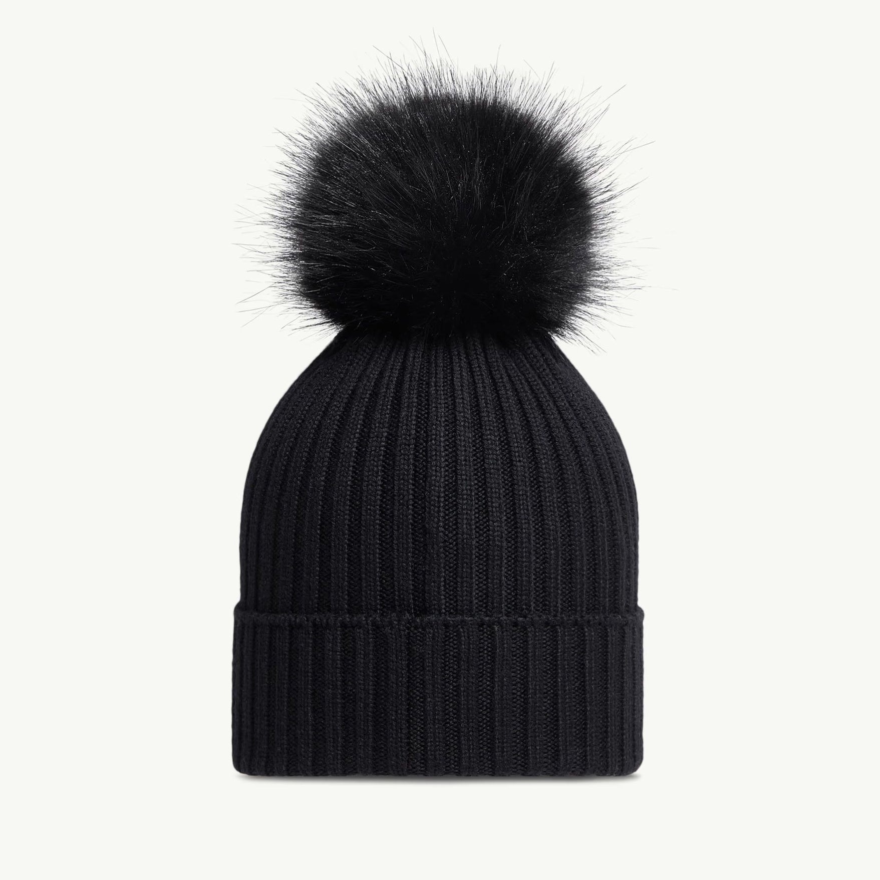 Girls Black Wool Pom-Pom Hat