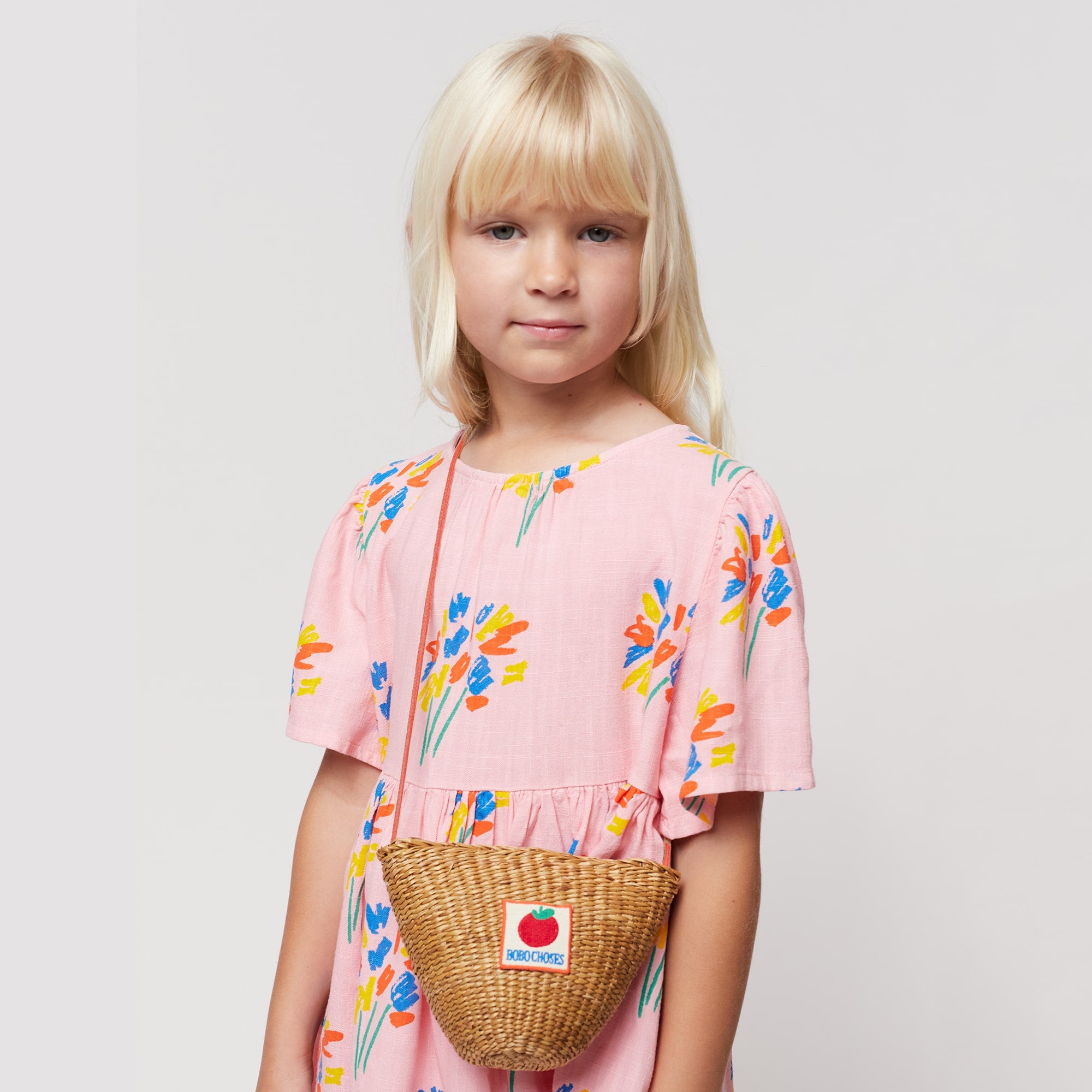 Girls Beige Woven Straw Shoulder Bag