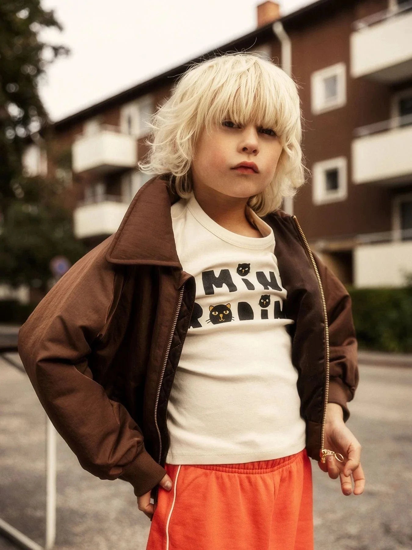 Boys Cool Cats Application Bomber Jacket in Brown