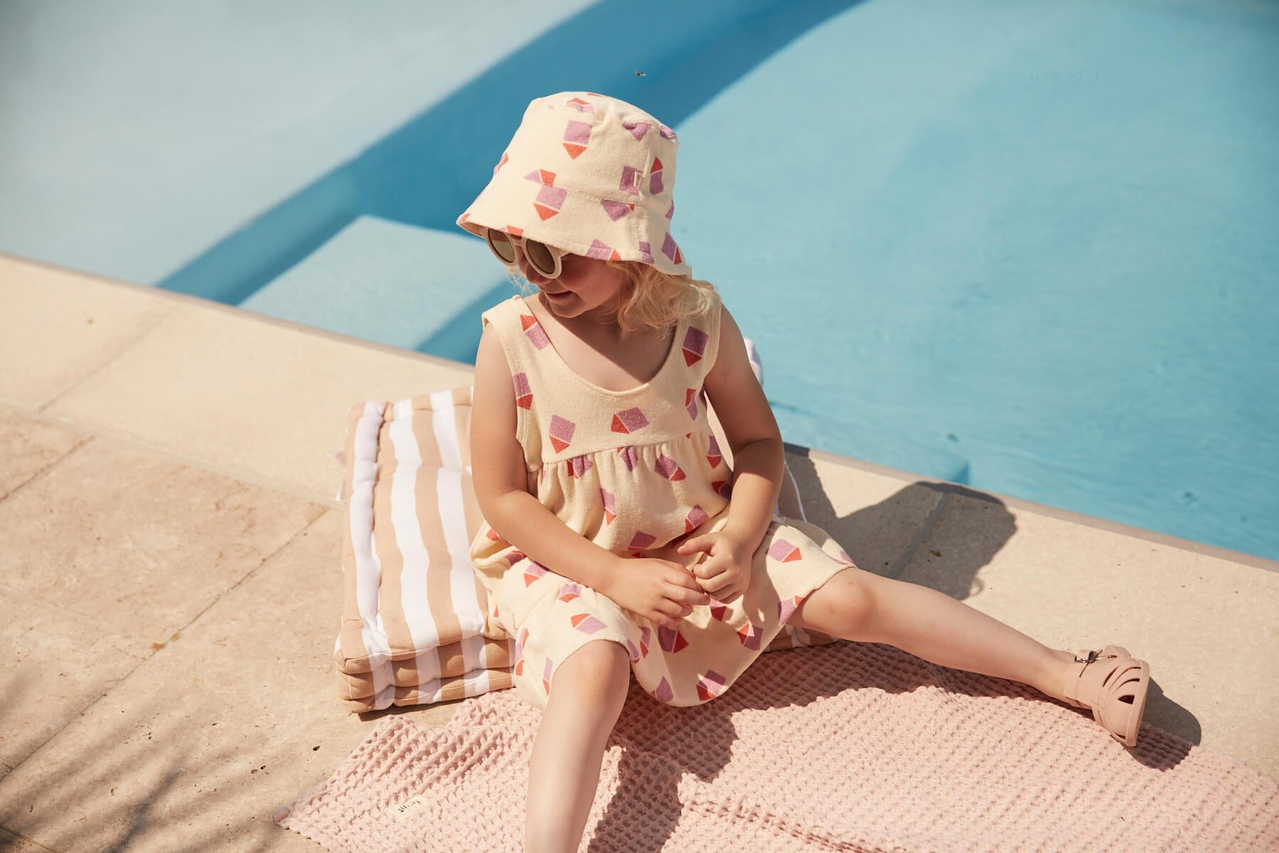 The Bonnie Mob Girls Silky Terry Beach Hut Sun Dress in Ivory