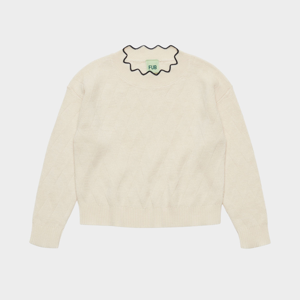Girls White Diamond Pattern Wool Sweater