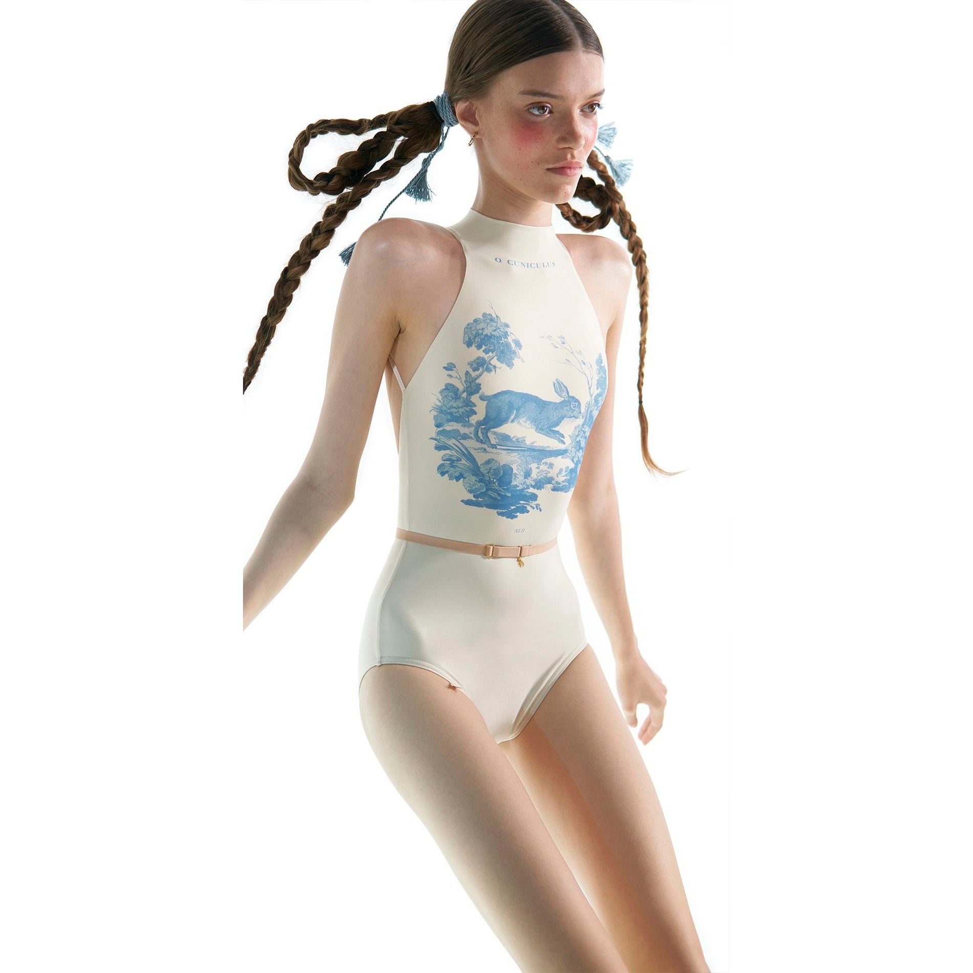 Women White Printed'ALPINE FAUNA'Choker Ballet Onesies(201LE20VL/cuniculus)
