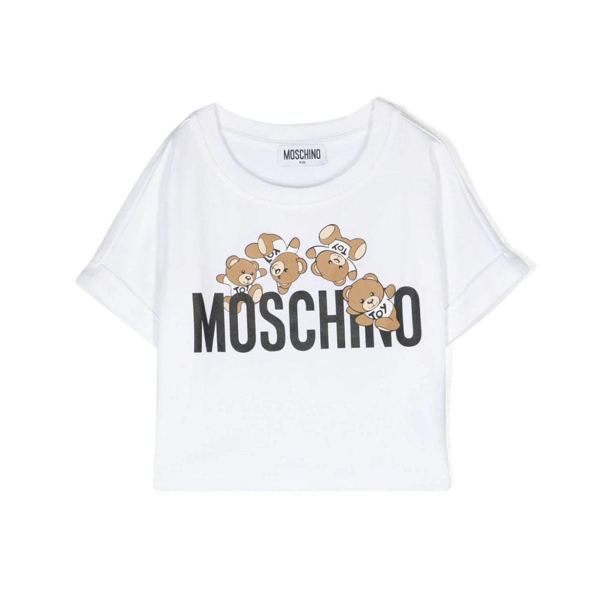 Girls White Cropped Teddy Bear Cotton T-Shirt