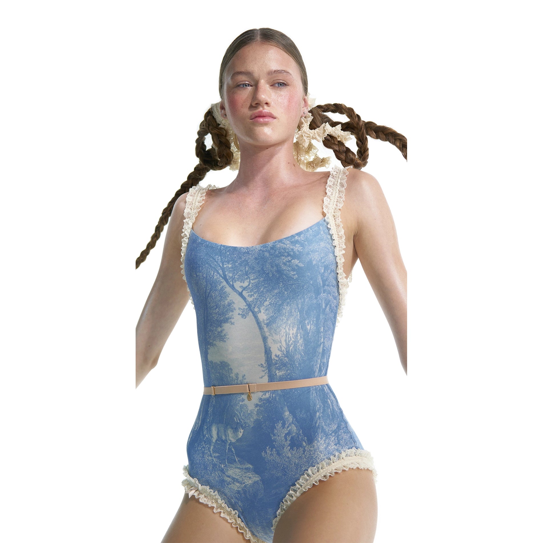 Women Blue Printed "ALPINE FLORA" Strap Ballet Onesies
