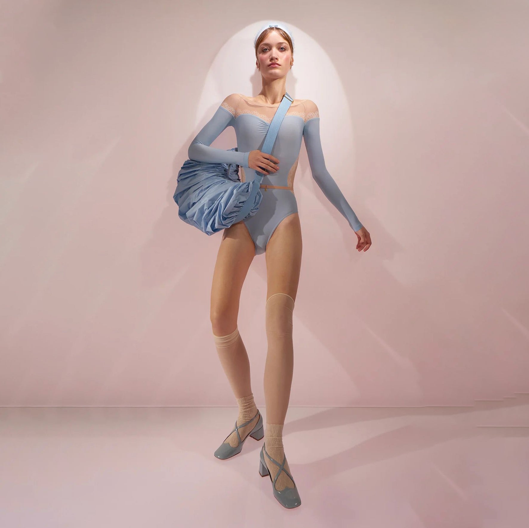 Women Light Blue'WHIPPED CREAM'Pleated Bag(35x25cm)