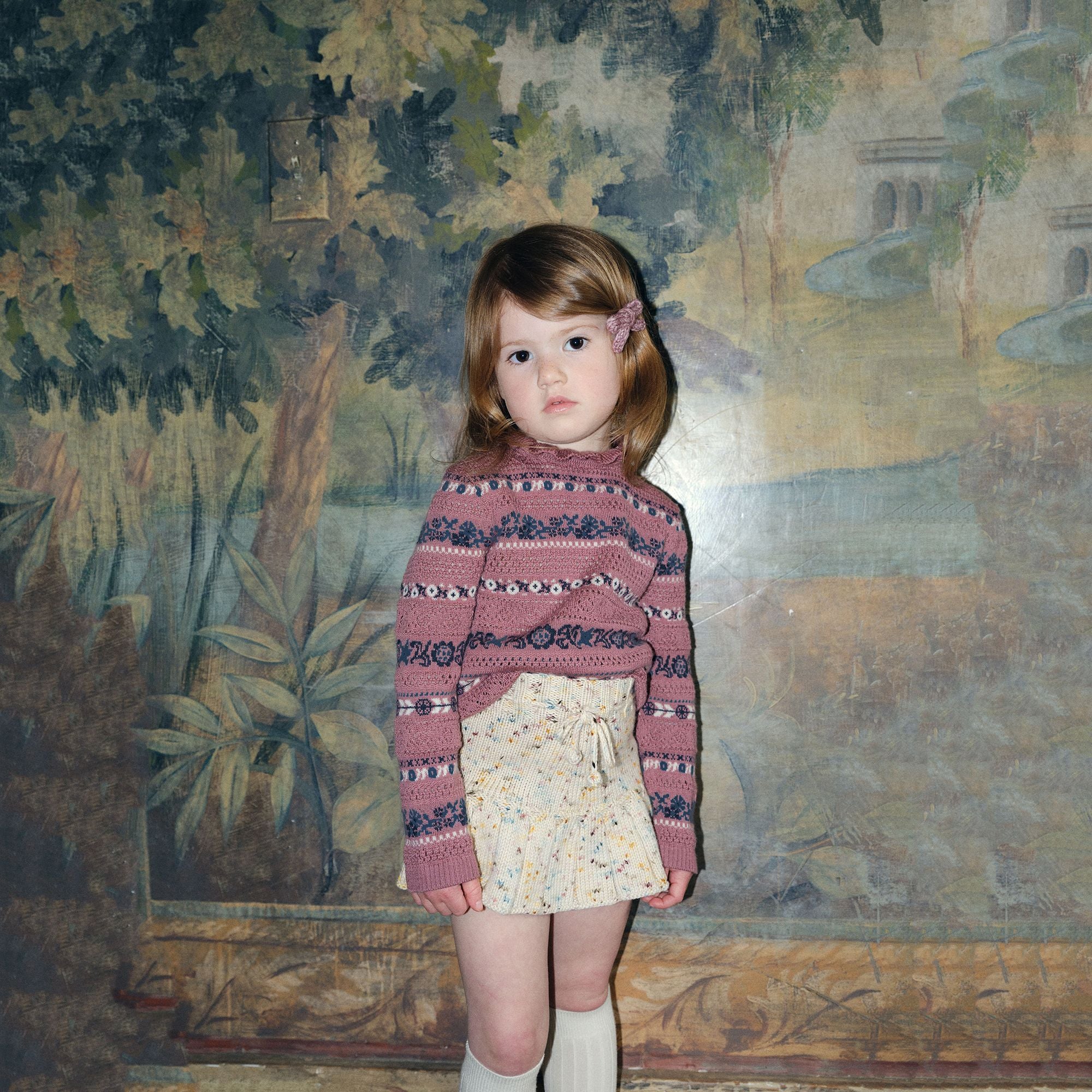 Girls Pink Jacquard Wool Sweater