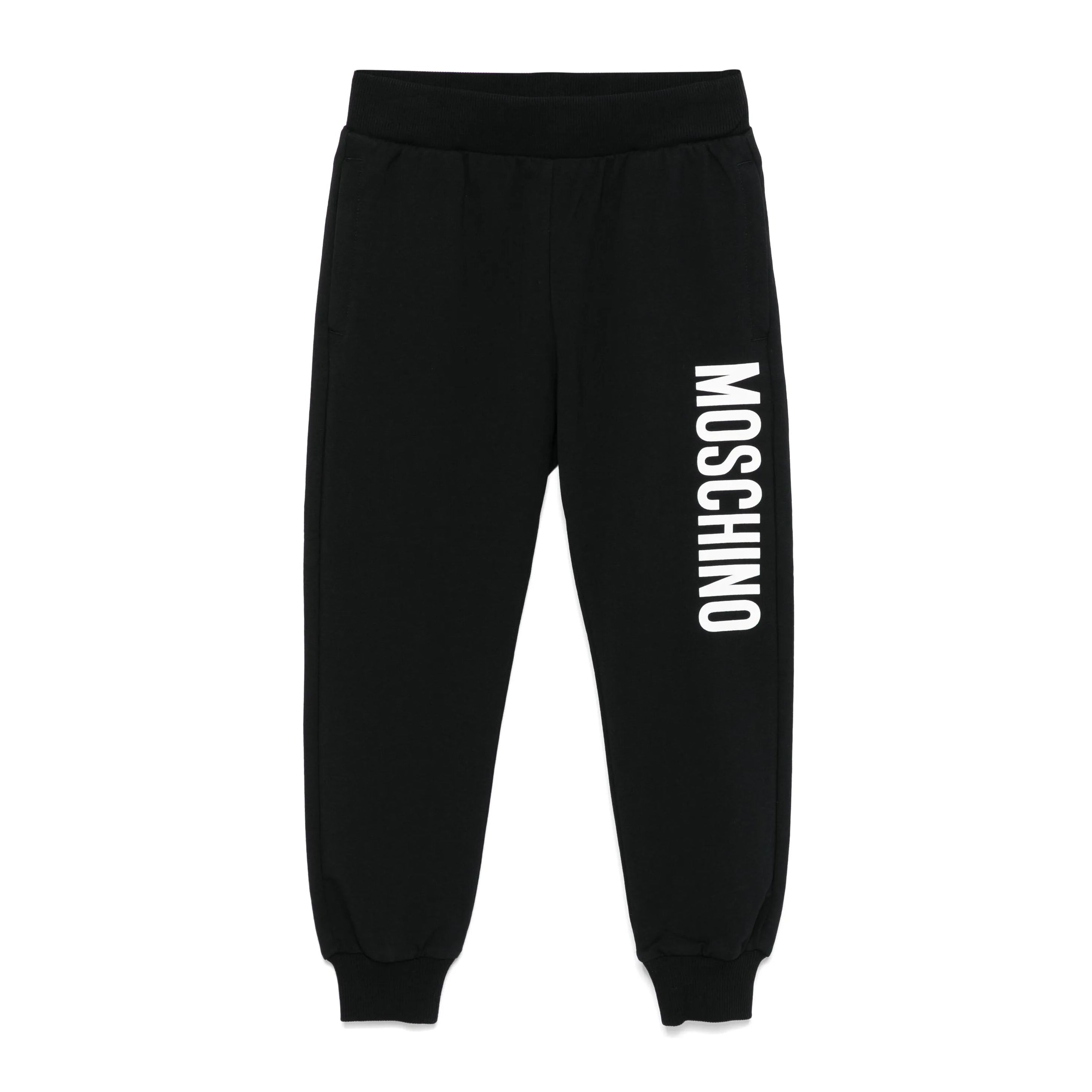 Boys & Girls Black Printed Logo Cotton Trousers