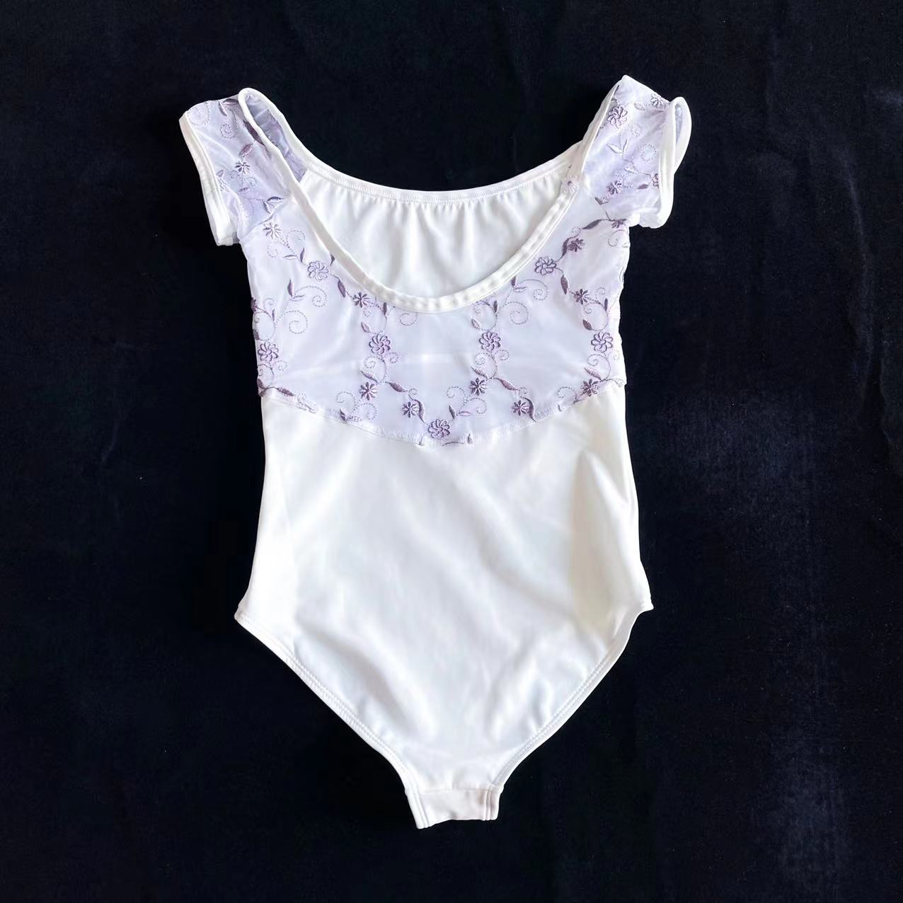 Girls White Embroidered Ballet Onesies