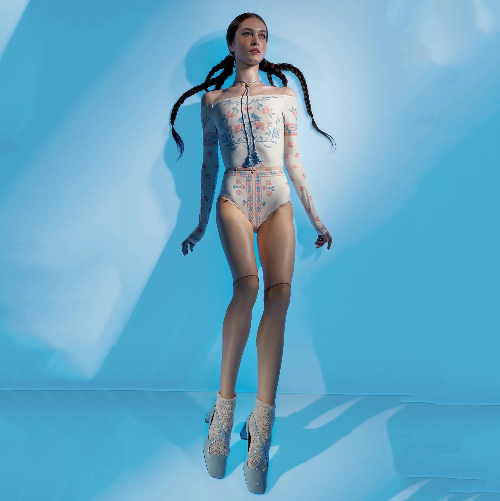 Women Beige Printed Long Sleeves Ballet Onesies