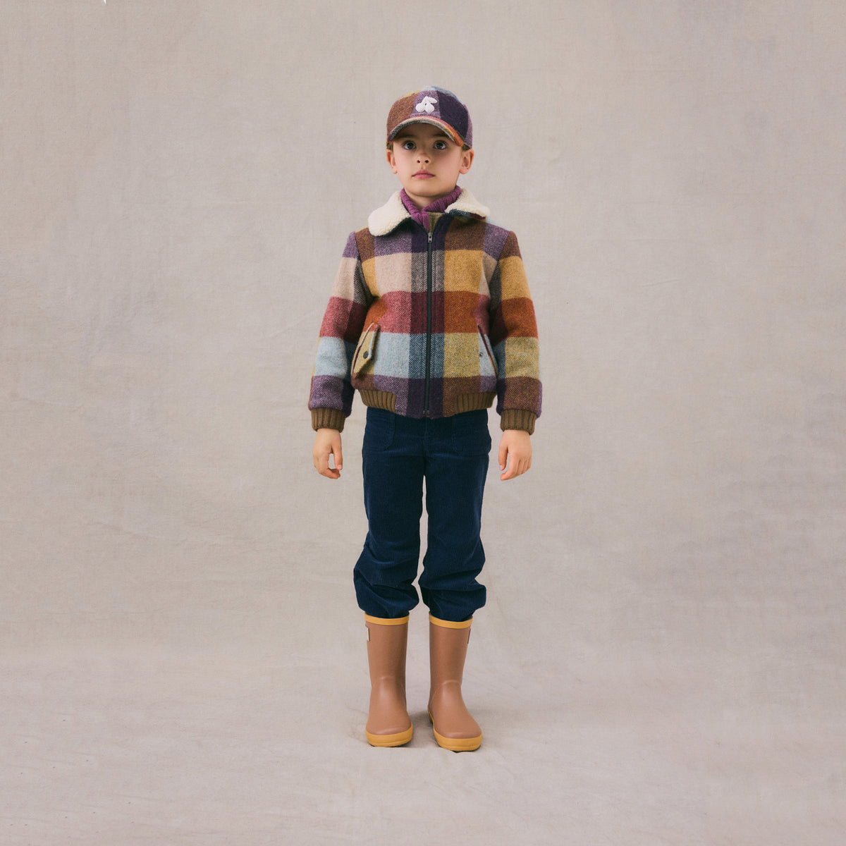 Casquette en laine à carreaux multicolores pour garçons et filles