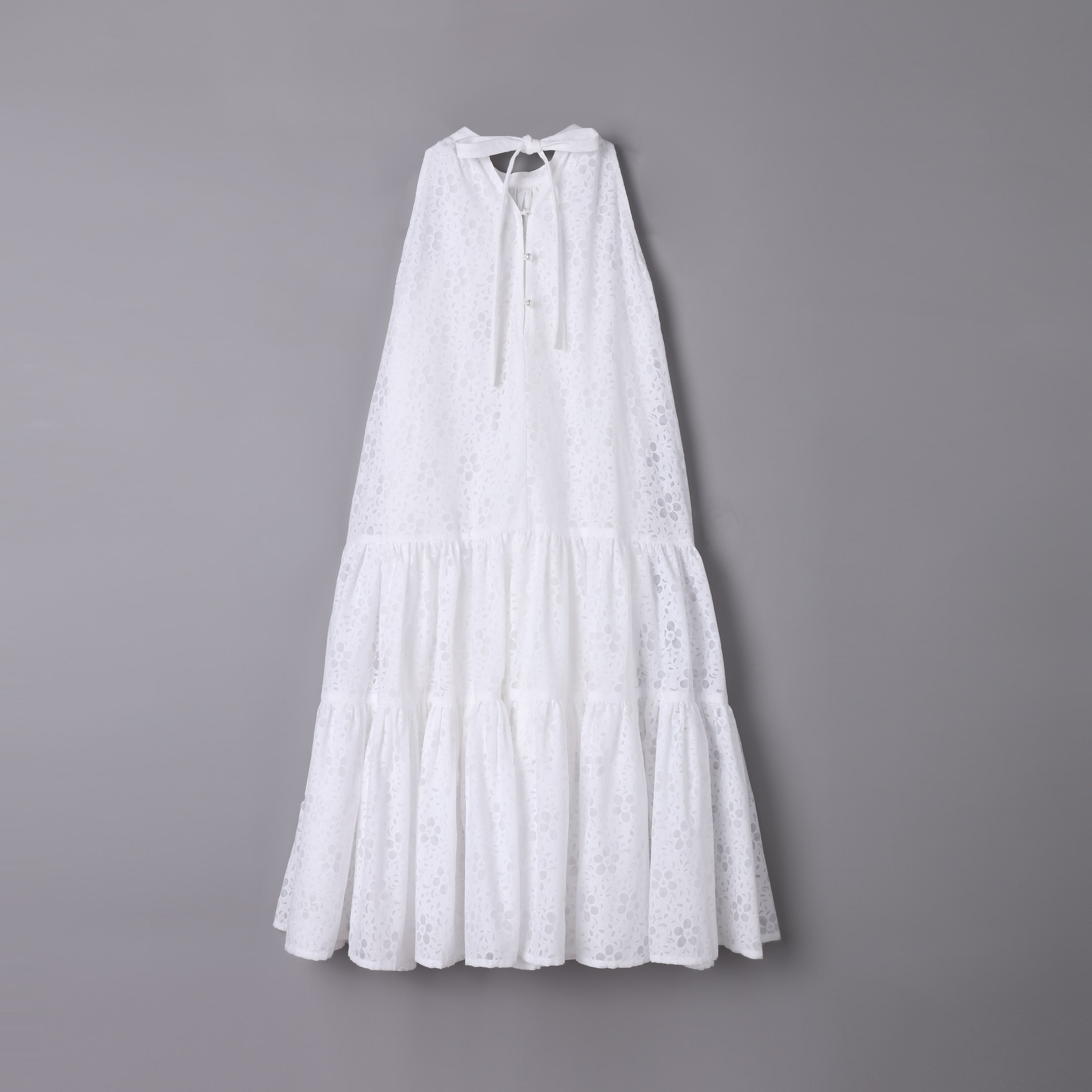 女童白色度假长礼服裙