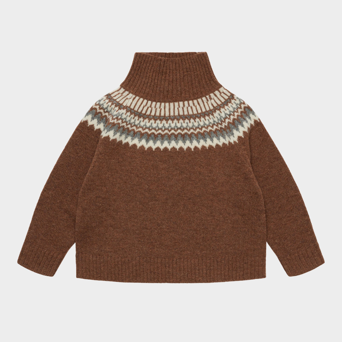 Boys & Girls Brown Jacquard Wool Sweater
