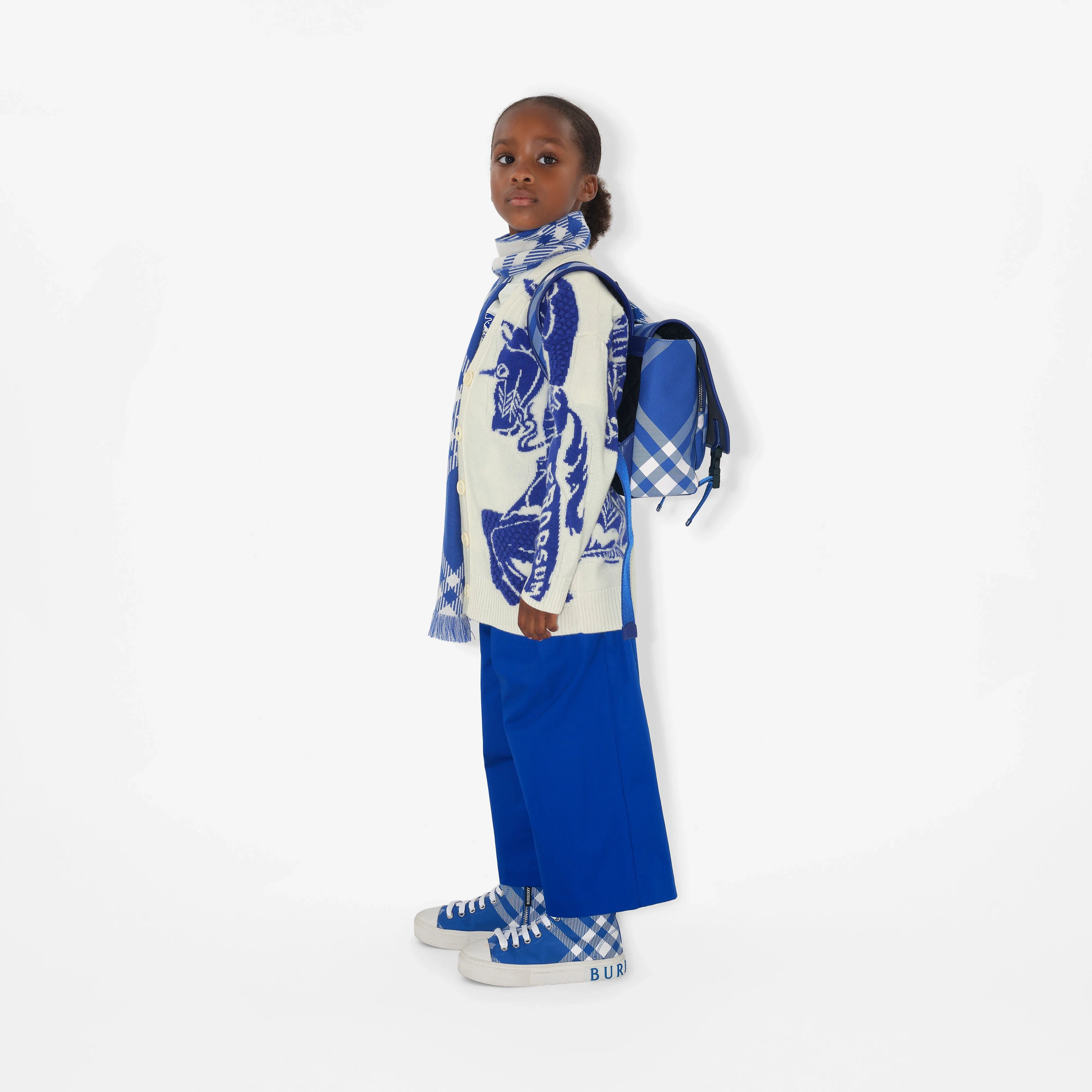 Kids Cotton Check High Top Trainers in Blue