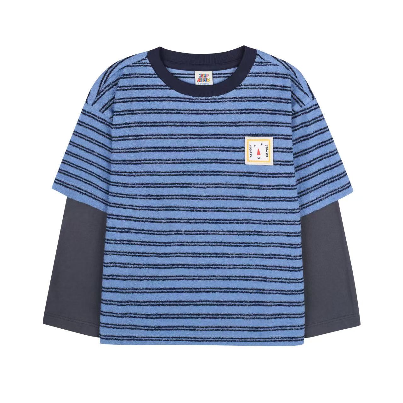 Boys & Girls Blue Stripes Cotton Long Sleeves T-Shirt