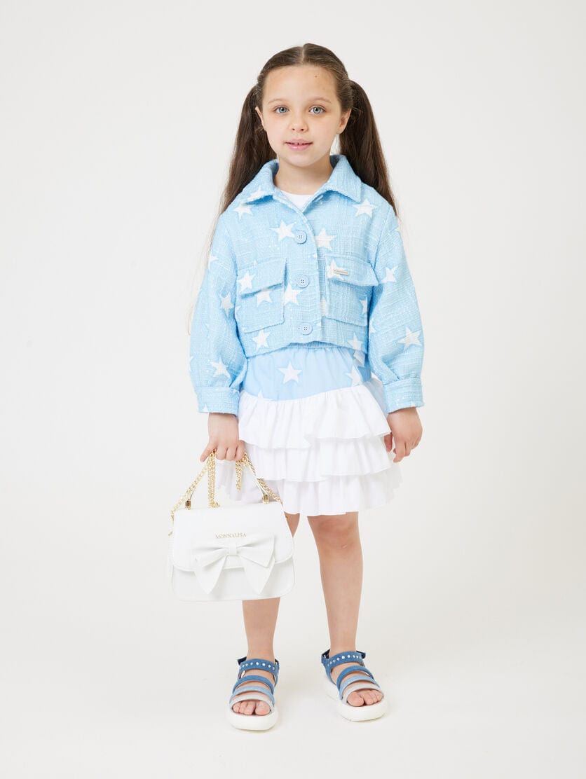 Monnalisa Girls Denim Stars Ruffle Skirt in Blue