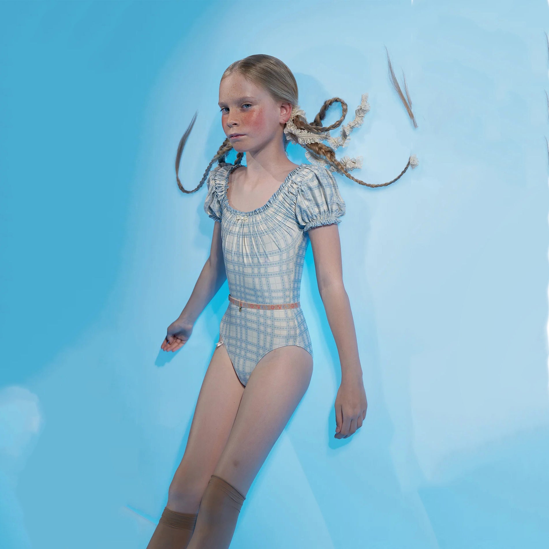 Girls Blue Check Ballet Onesies
