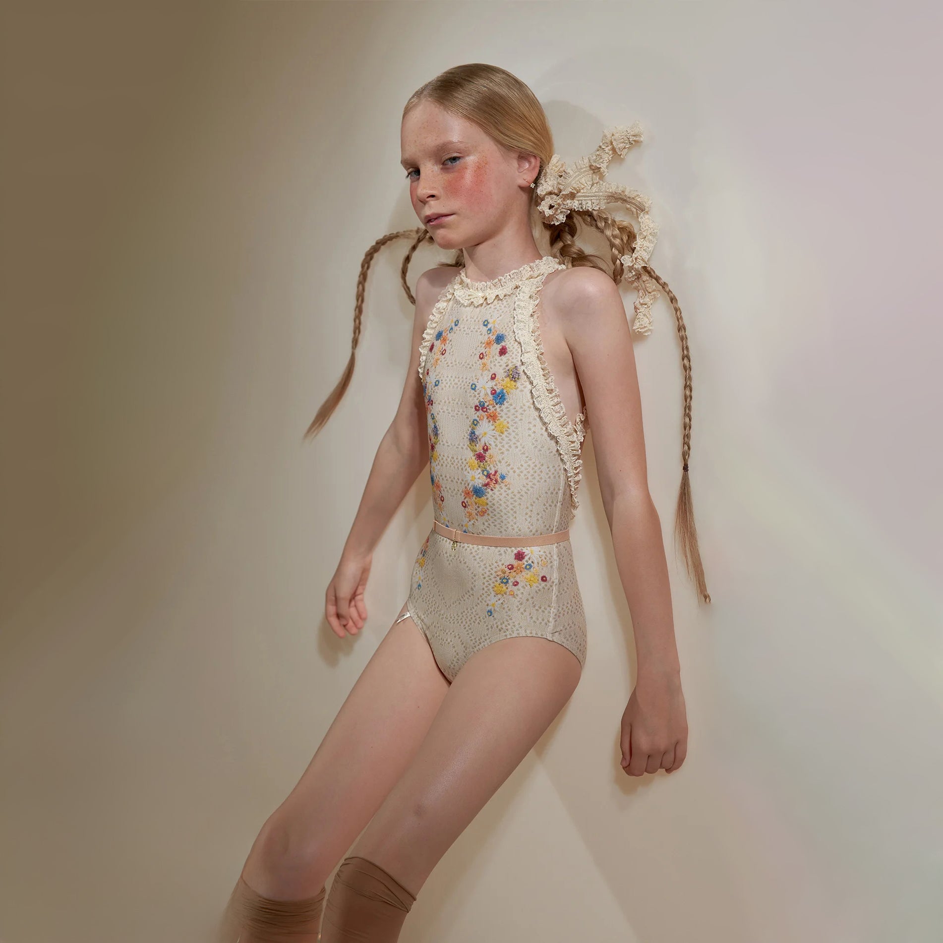 Girls White Embroidered Ballet Onesies(J241LE31VL/edelweiss/multicolor)