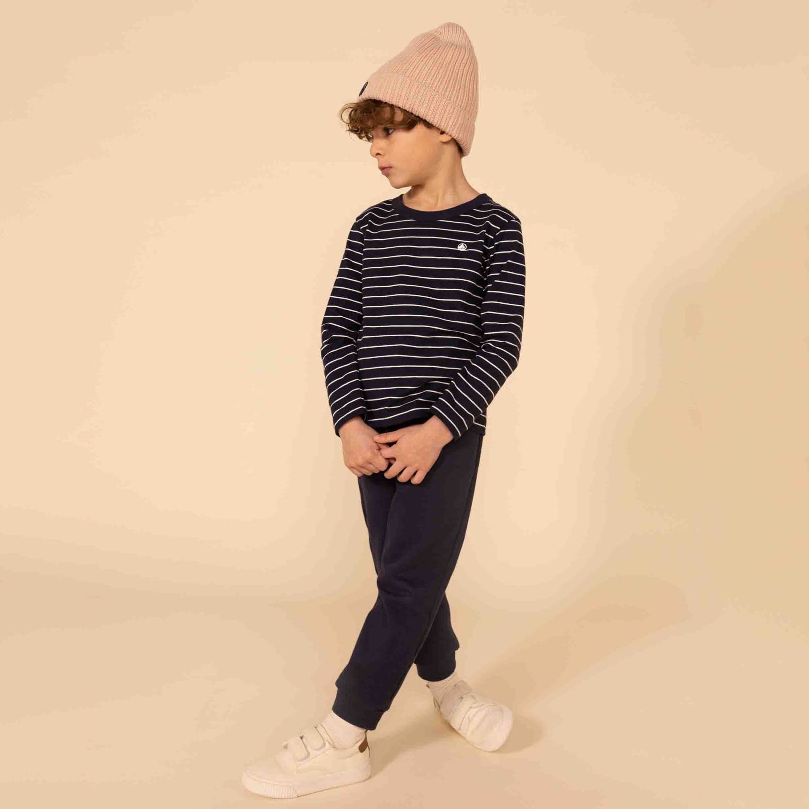 Boys Navy Stripes Cotton T-Shirt