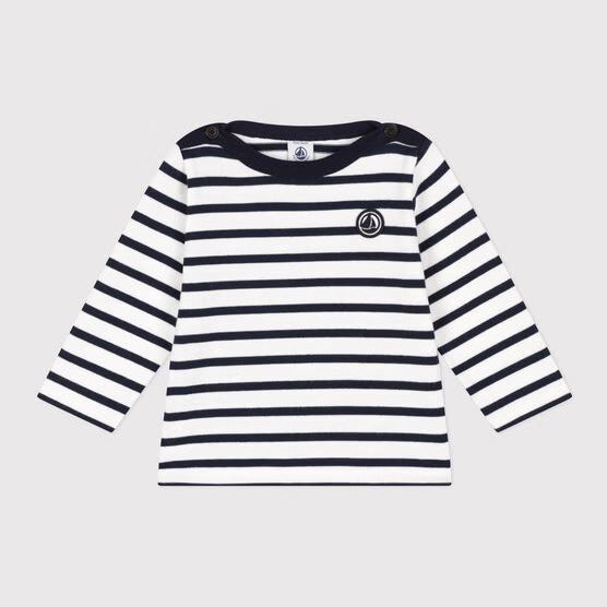 Baby Boys Navy Blue Stripe Cotton T-Shirt