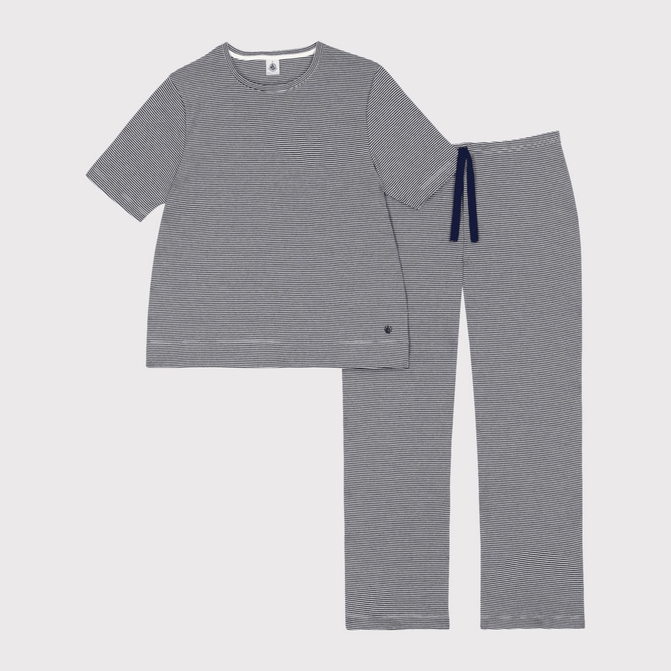 Girls Navy Stripes Cotton Nightwear Set