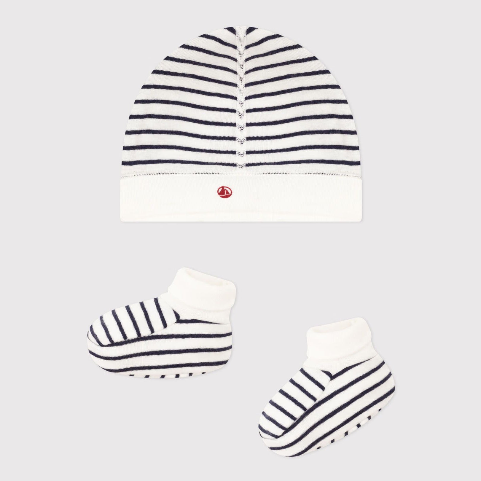 Baby Boys & Girls Black And White Stripe Cotton Warm Hat And Socks Set